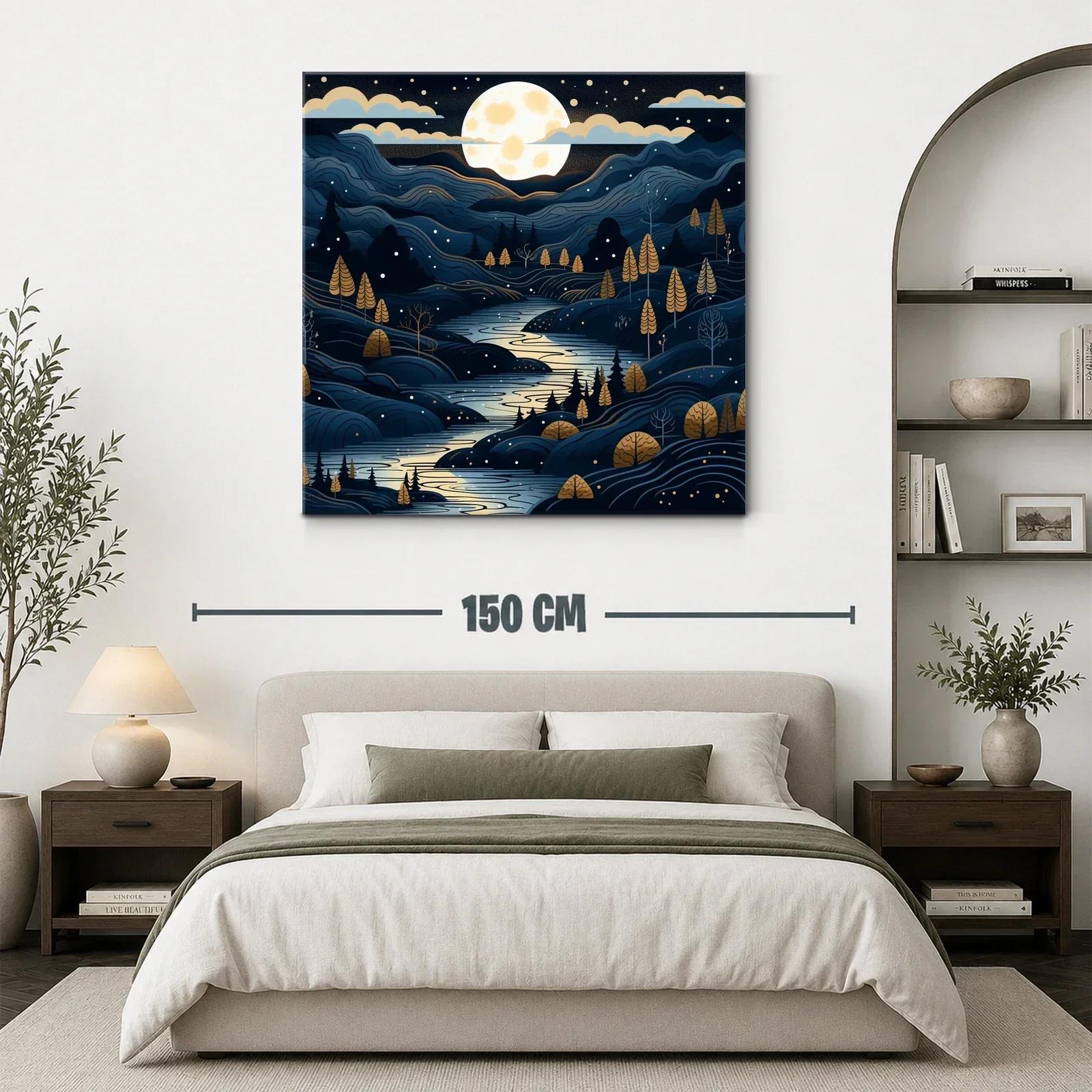 Paisaje nocturno con río y luna llena iluminando el valle — miniatura 3