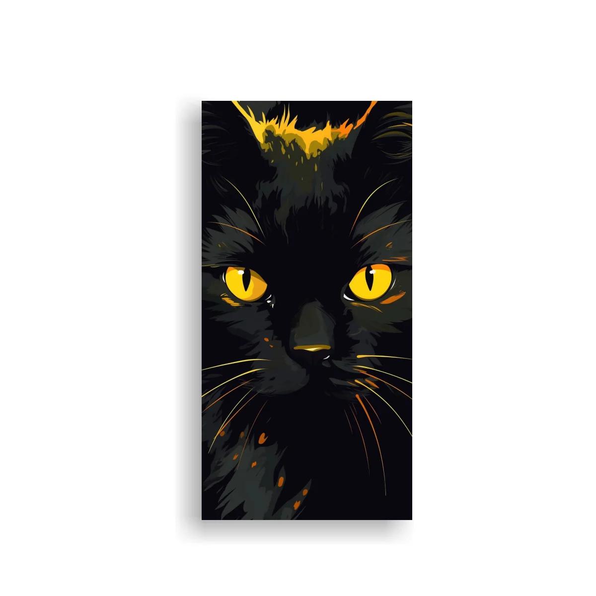 Cuadro gato negro de ojos amarillos con mancha dorada — imagen principal