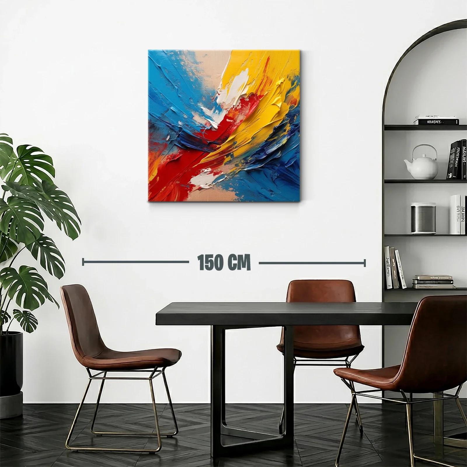 Cuadro abstracto con vibrantes tonos primarios y texturas dinámicas — miniatura 2