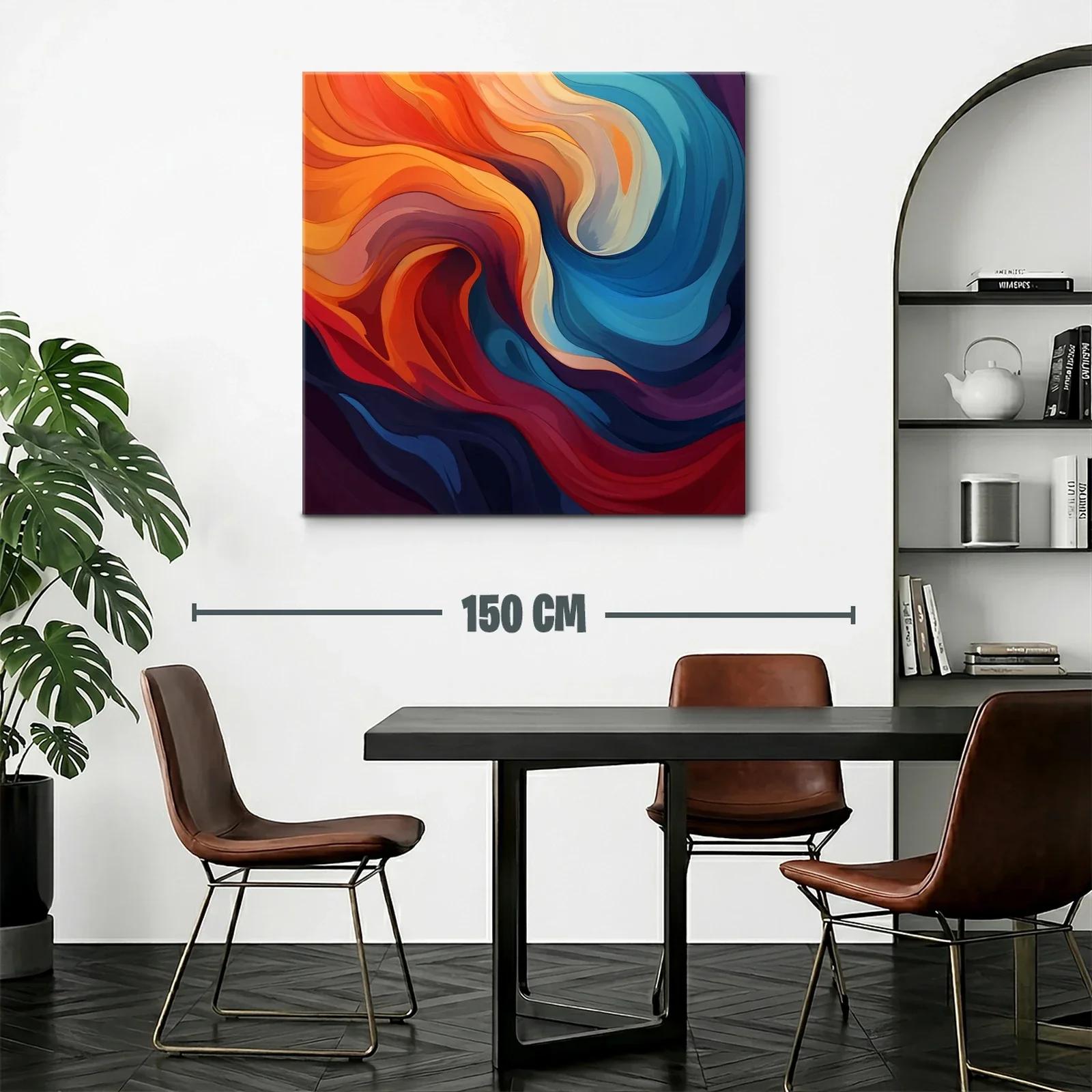 Cuadro Abstracto con Ondas en Tonos Cálidos y Fríos — miniatura 2
