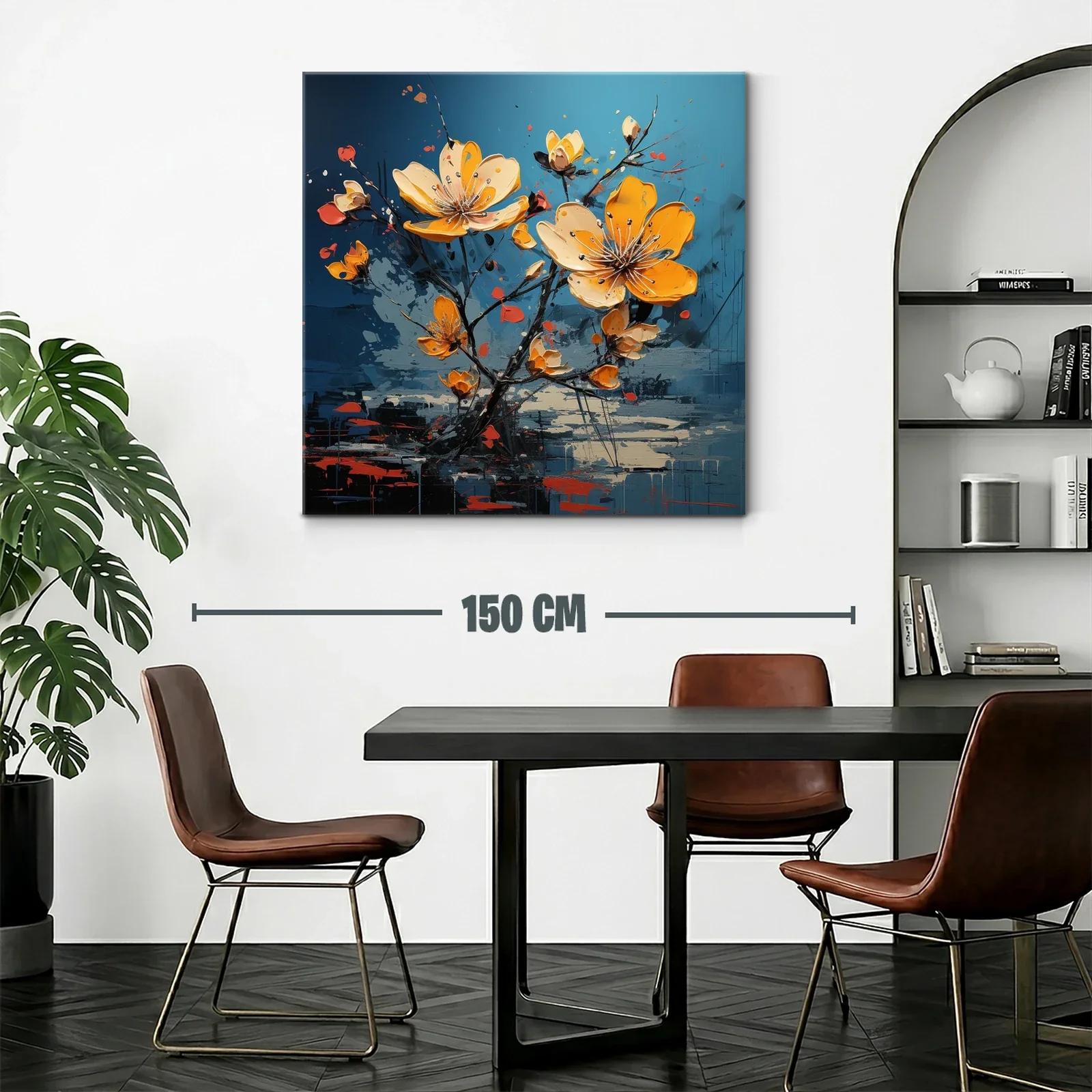 Cuadro floral en vibrantes tonos amarillos y fondo azul — miniatura 2