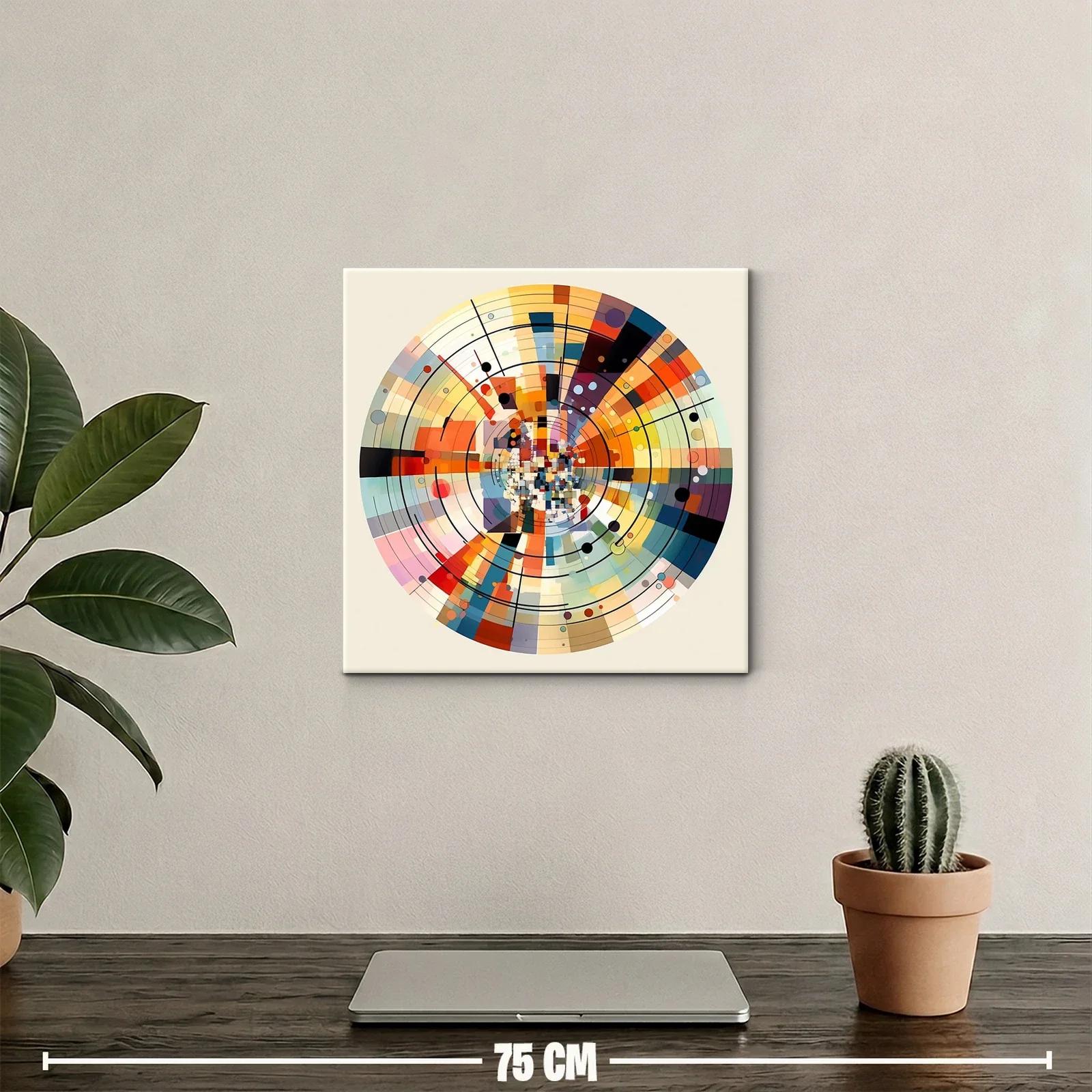 Cuadro abstracto circular con tonos cálidos y fríos modernos — miniatura 2