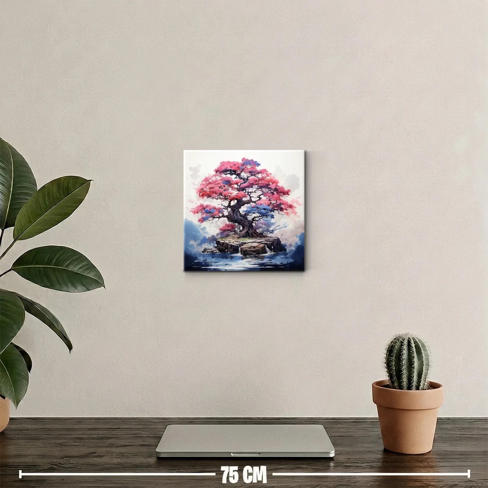 Árbol de colores vibrantes sobre isla rocosa en agua tranquila — miniatura 2