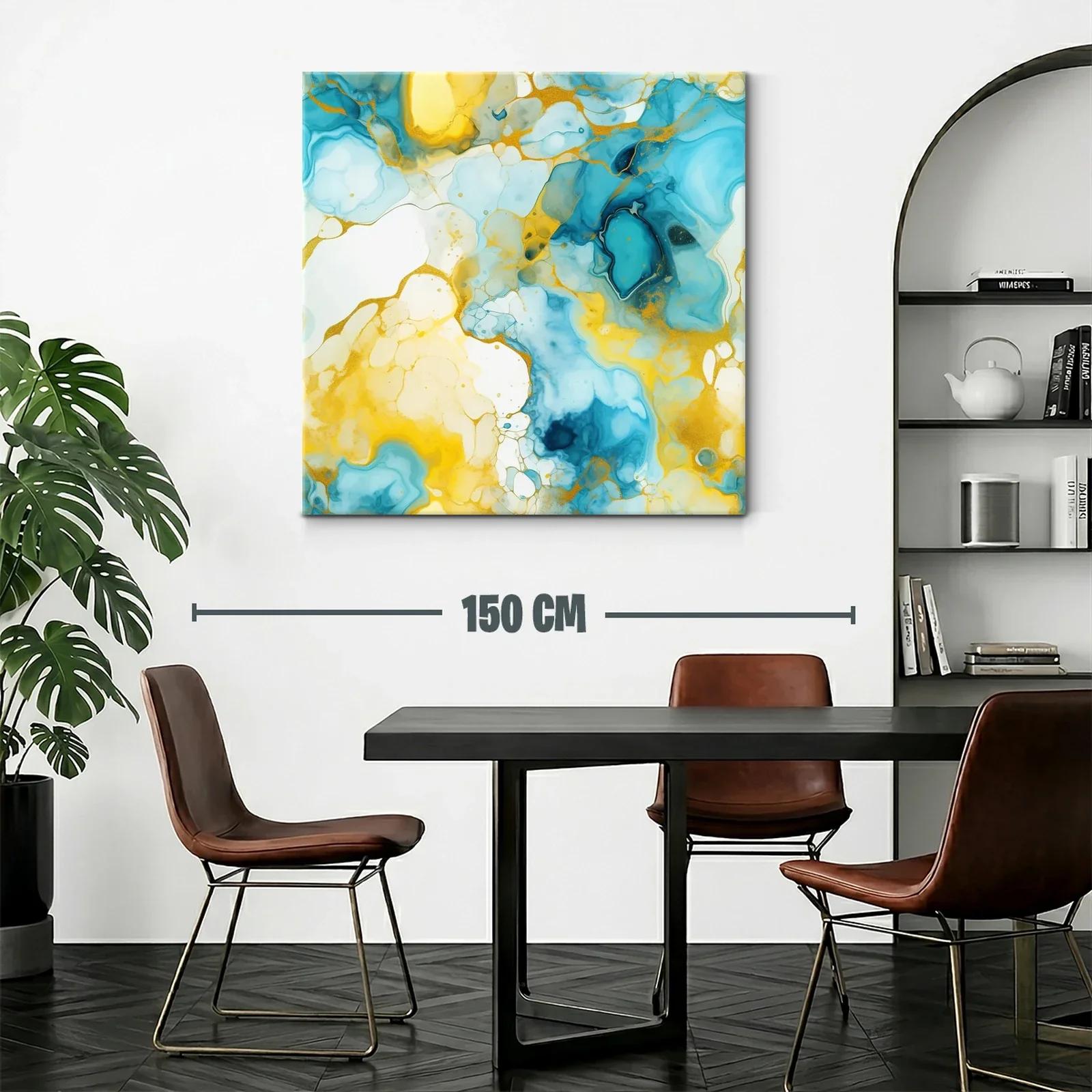 Cuadro abstracto con tonos azules y dorados vibrantes — miniatura 2