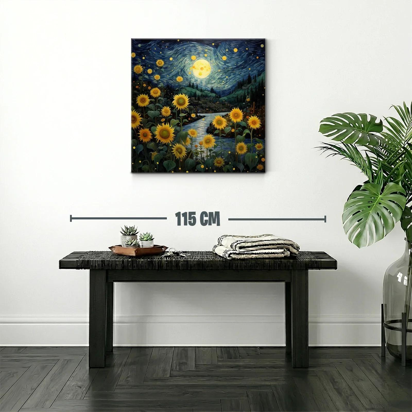 Campo de girasoles bajo un cielo estrellado y la luna llena — miniatura 2