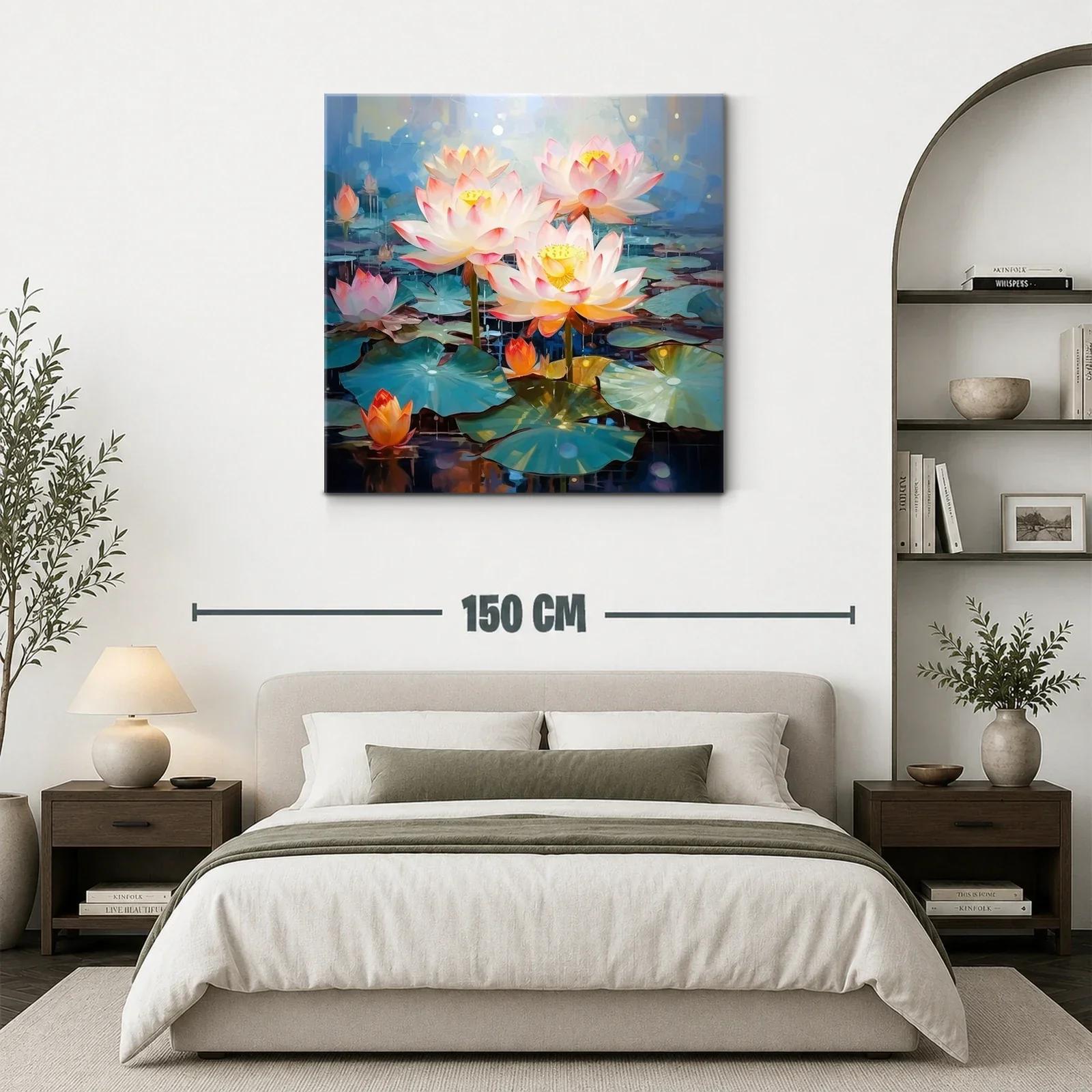 Flor de loto iluminada en estanque azul sereno — miniatura 3