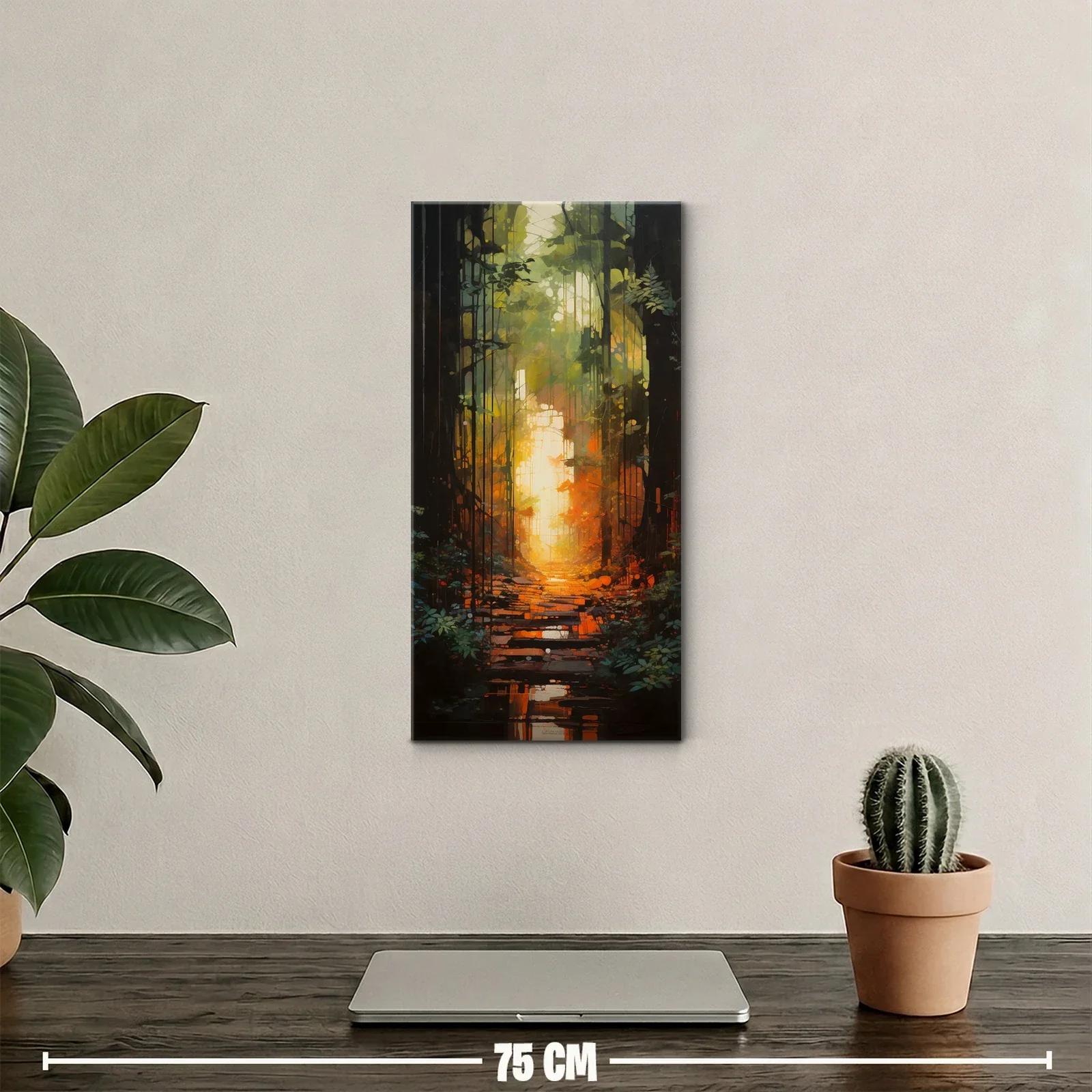 Cuadro sendero húmedo en el bosque con luz dorada al fondo — miniatura 2