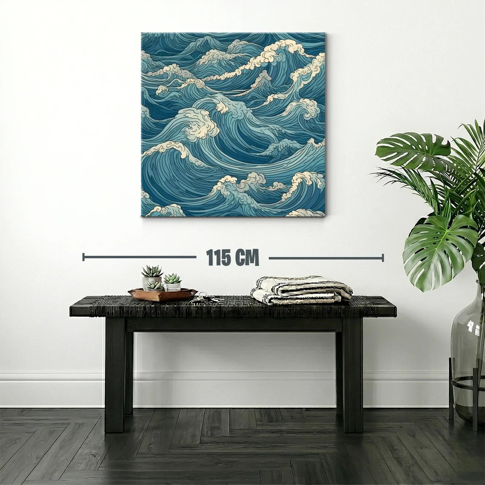 Cuadro de olas marinas en tonos azules y blancos — miniatura 2