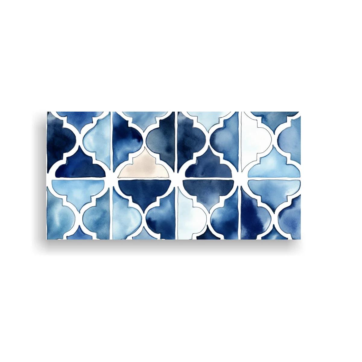 Cuadro patrón geométrico marroquí en azul y beige — imagen principal