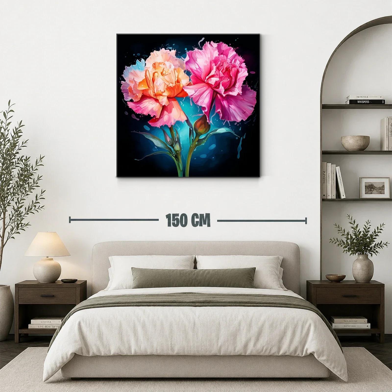 Cuadro moderno con flores vibrantes en tonos rosa y naranja — miniatura 3