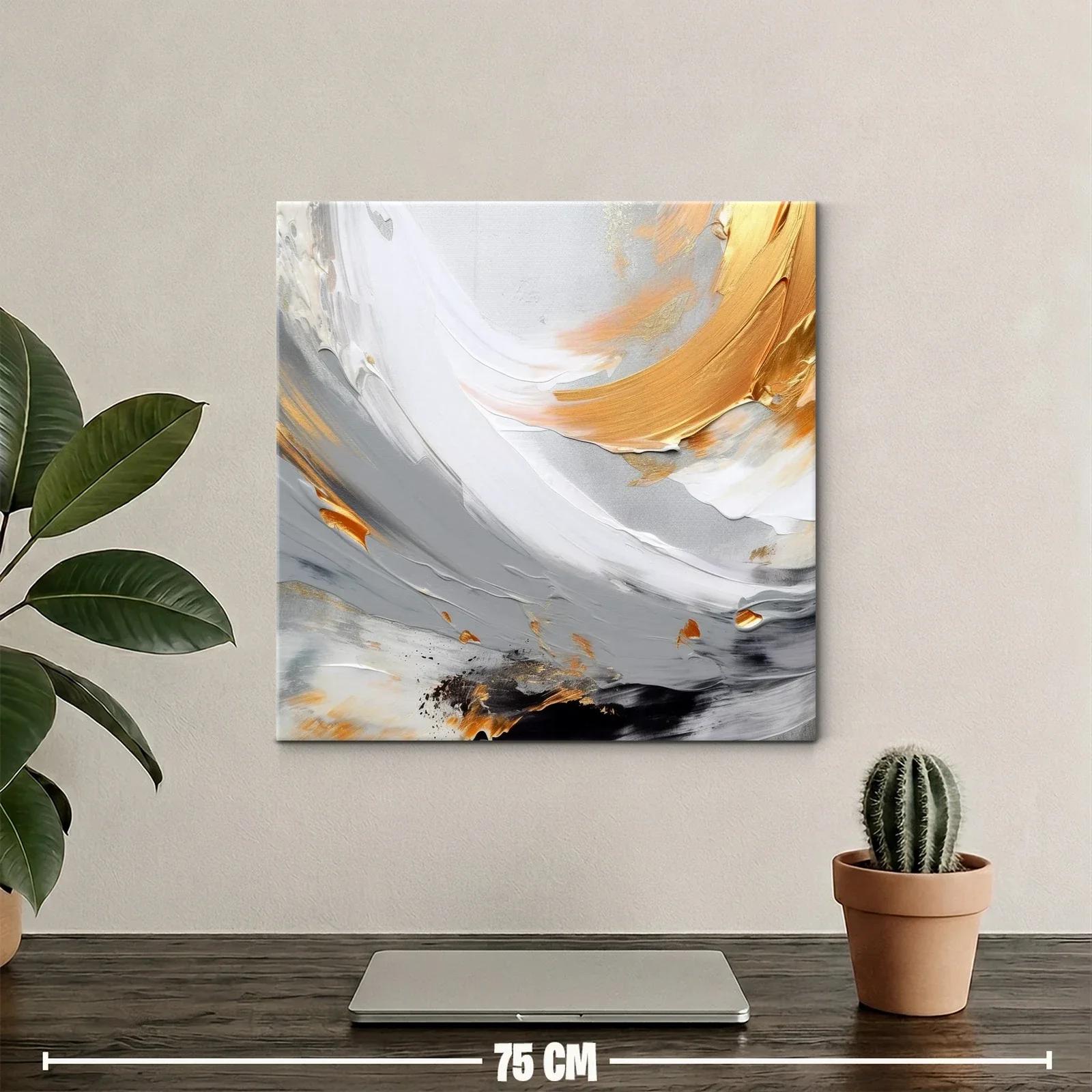 Cuadro abstracto con tonos grises y dorados elegantes — miniatura 2