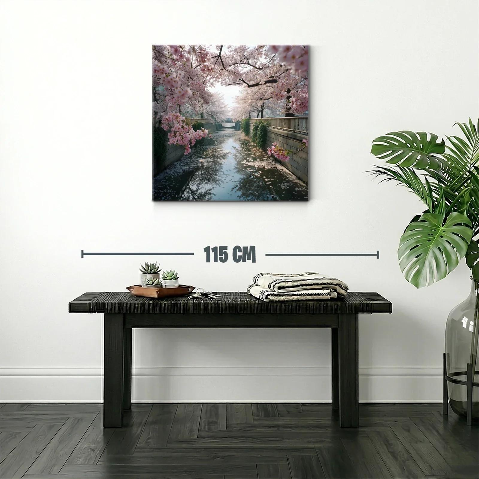 Paisaje sereno con cerezos en flor junto al río tranquilo — miniatura 2