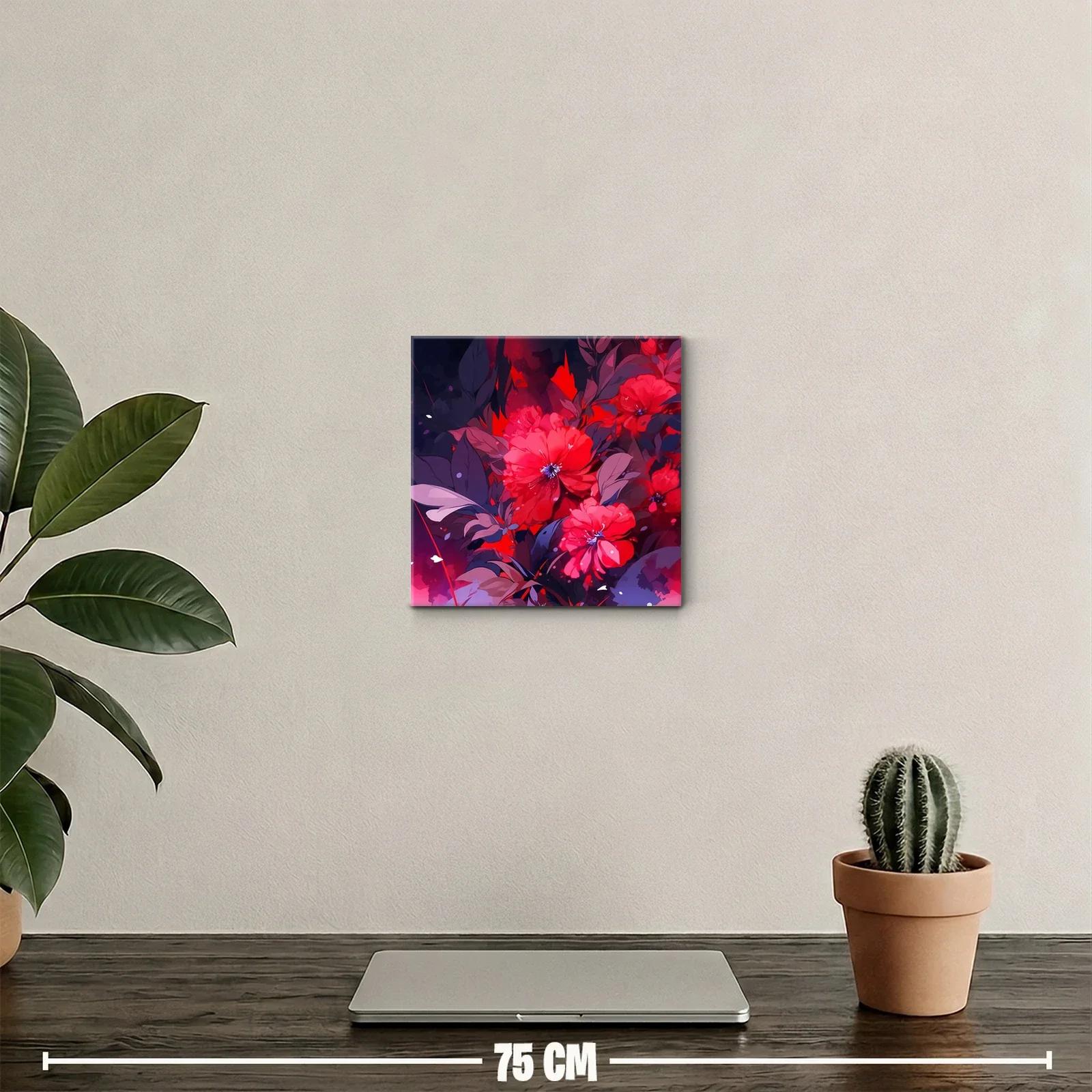 Cuadro floral con vibrantes tonos rojos y follaje oscuro — miniatura 2