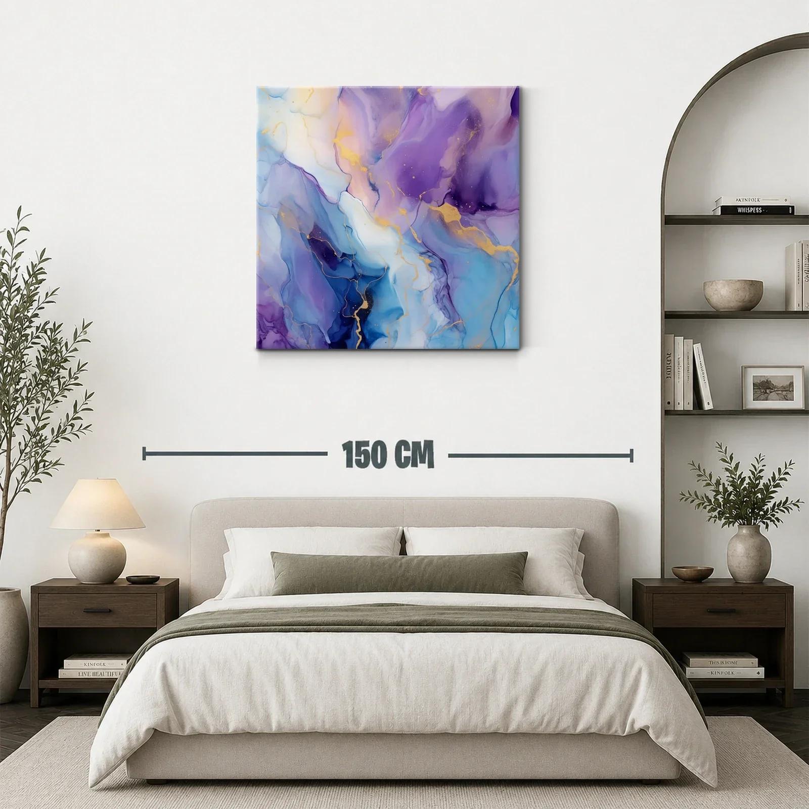 Cuadro abstracto en tonos azul y violeta con detalles dorados — miniatura 3