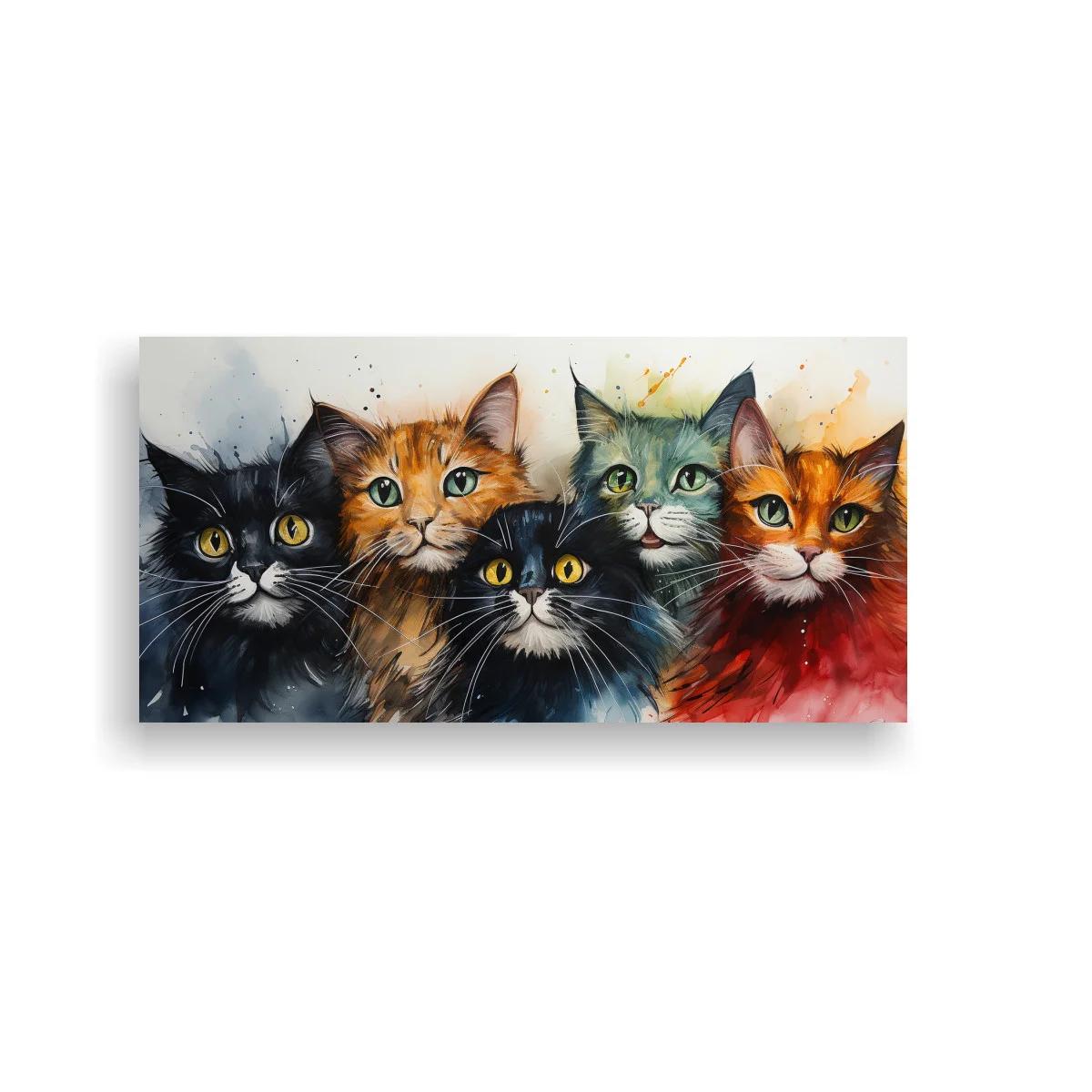 Cuadro grupo de gatos con efecto acuarela y salpicaduras — imagen principal