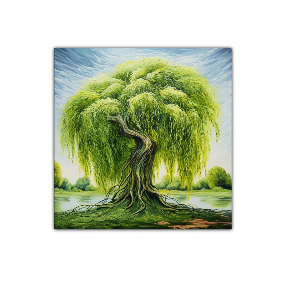 Esplendoroso árbol de sauce junto al agua en paisaje sereno — miniatura 1