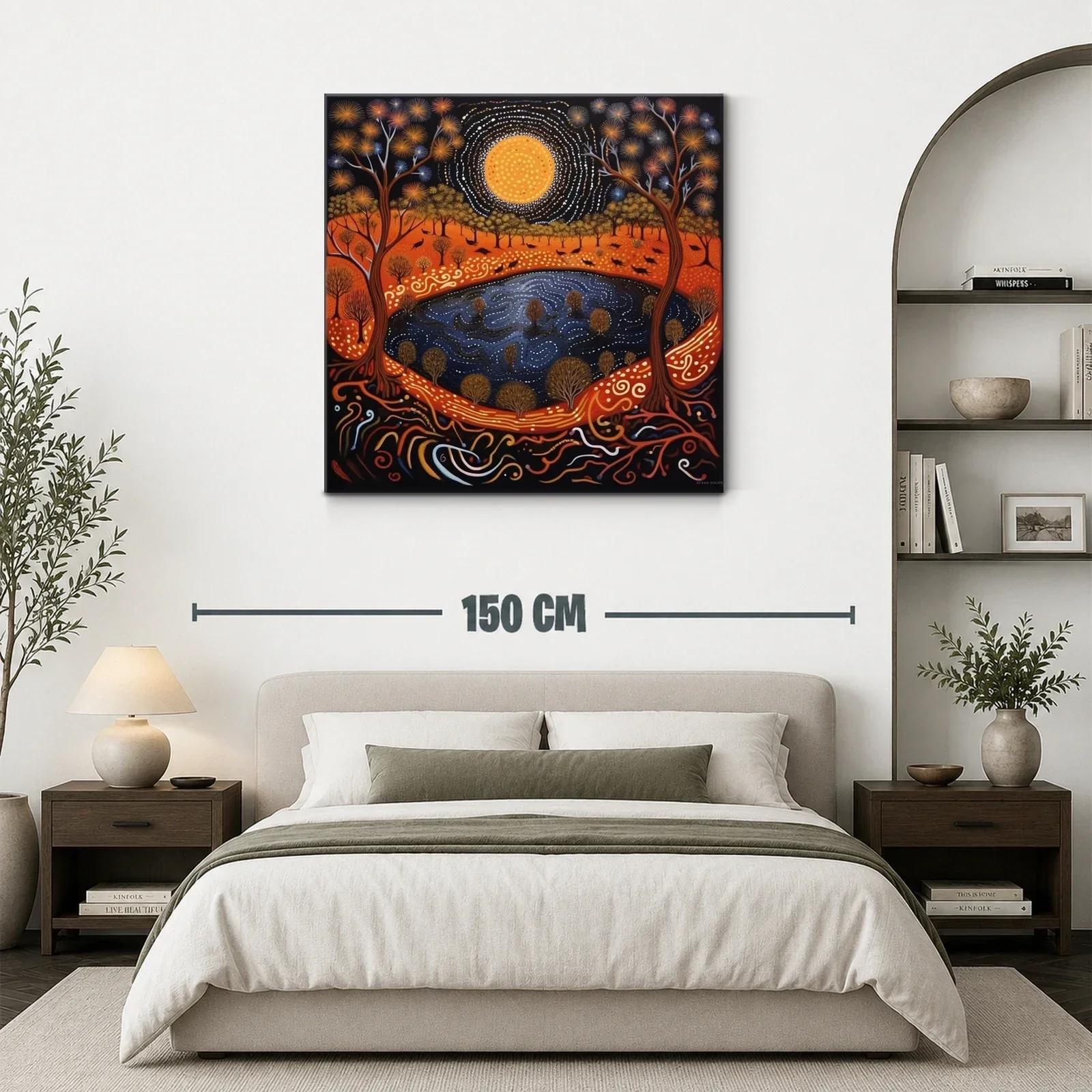 Paisaje nocturno mágico con luna brillante y árboles dorados — miniatura 3
