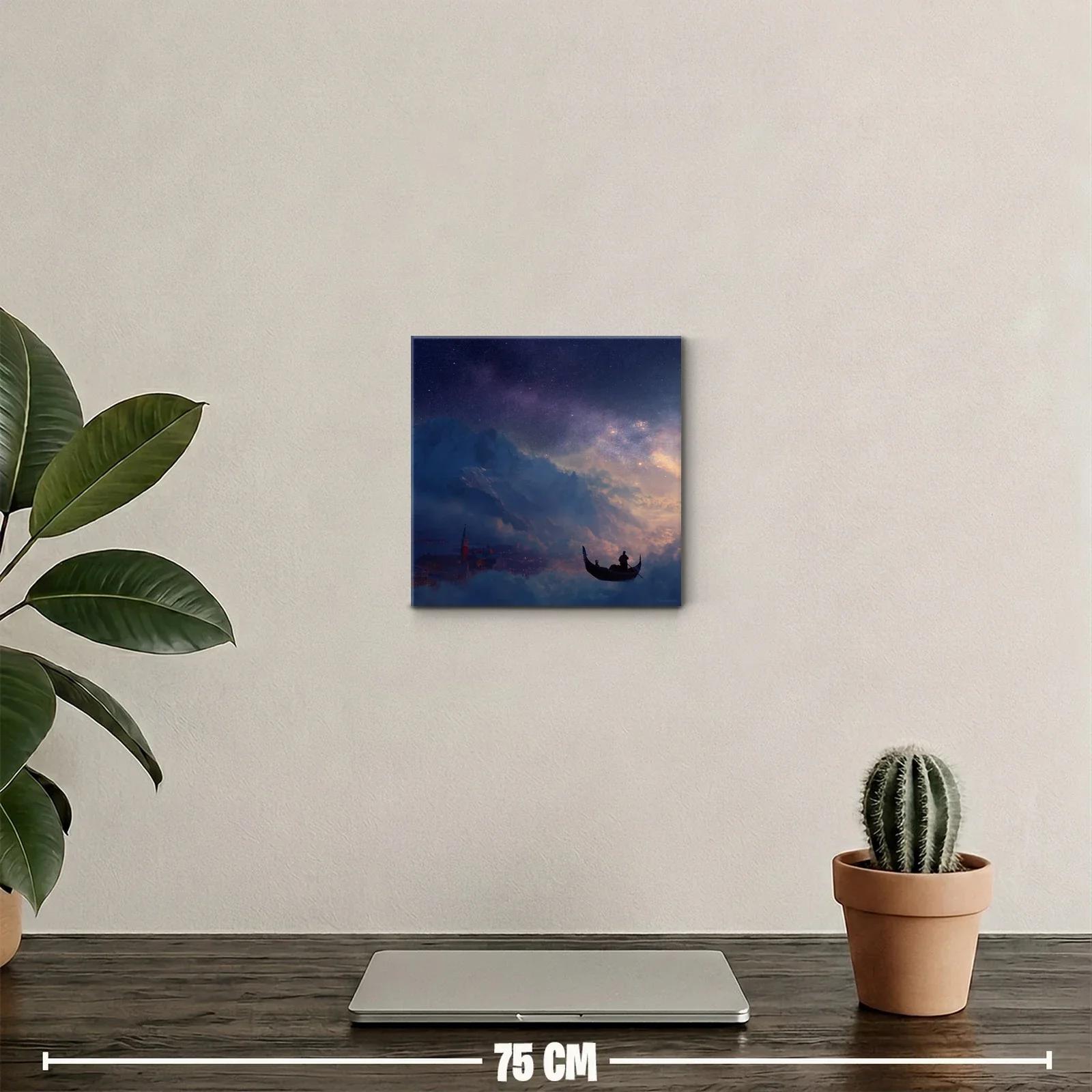 Paisaje nocturno con góndola flotante y cielo estrellado — miniatura 2