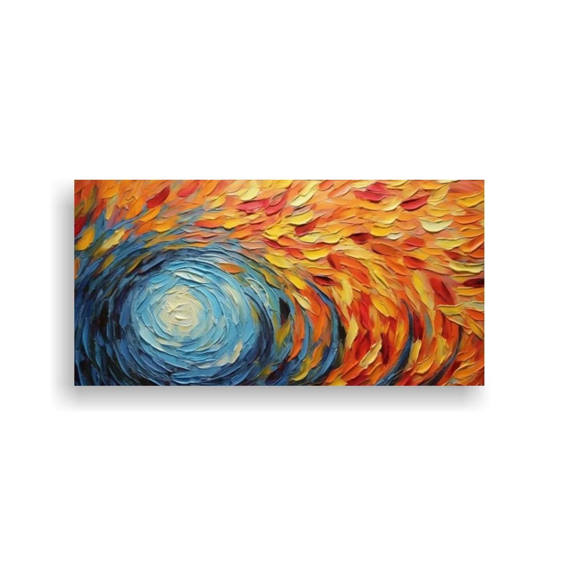 Cuadro remolino azul con formas cálidas en espiral — imagen principal