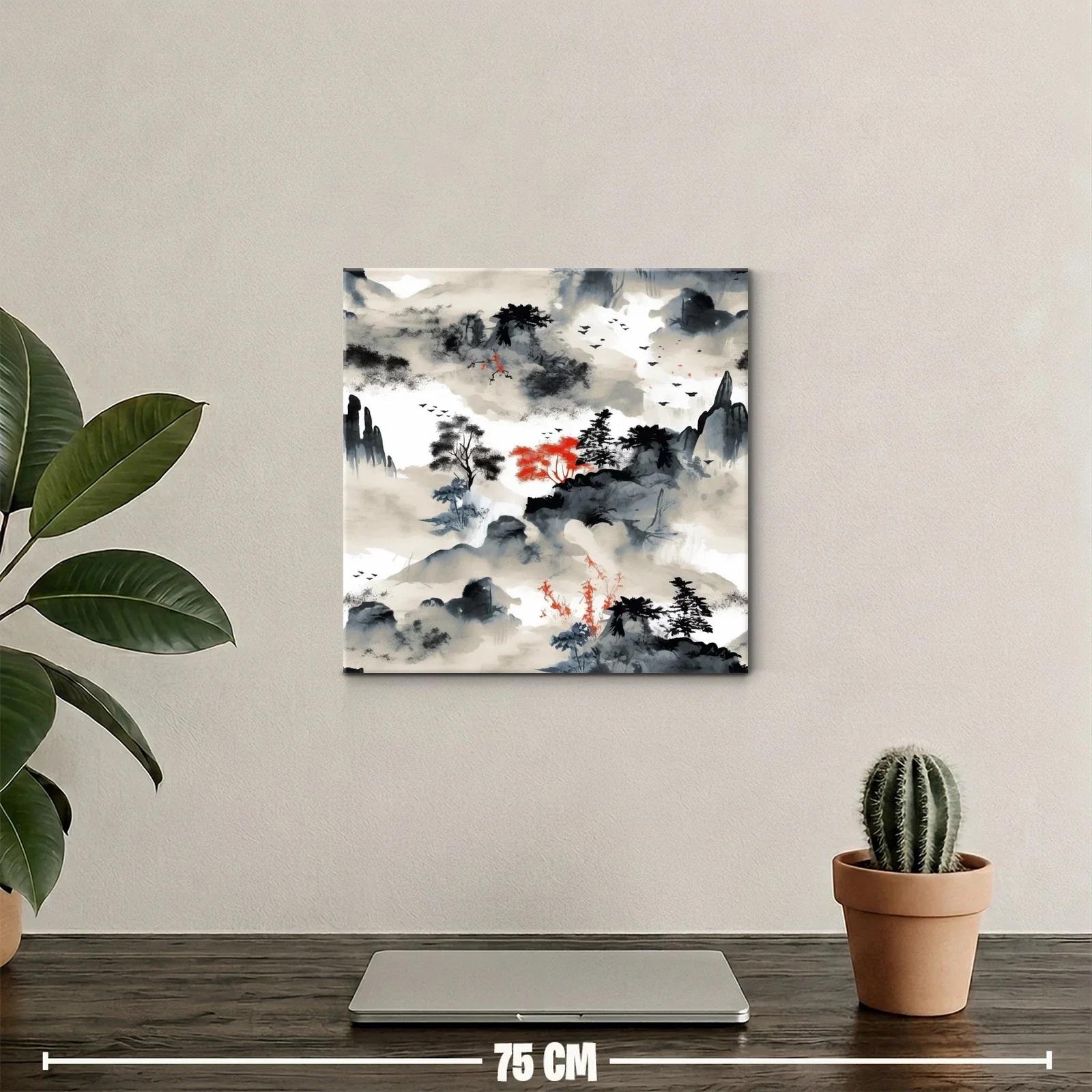 Paisaje zen con toques rojos y grises intensos — miniatura 2