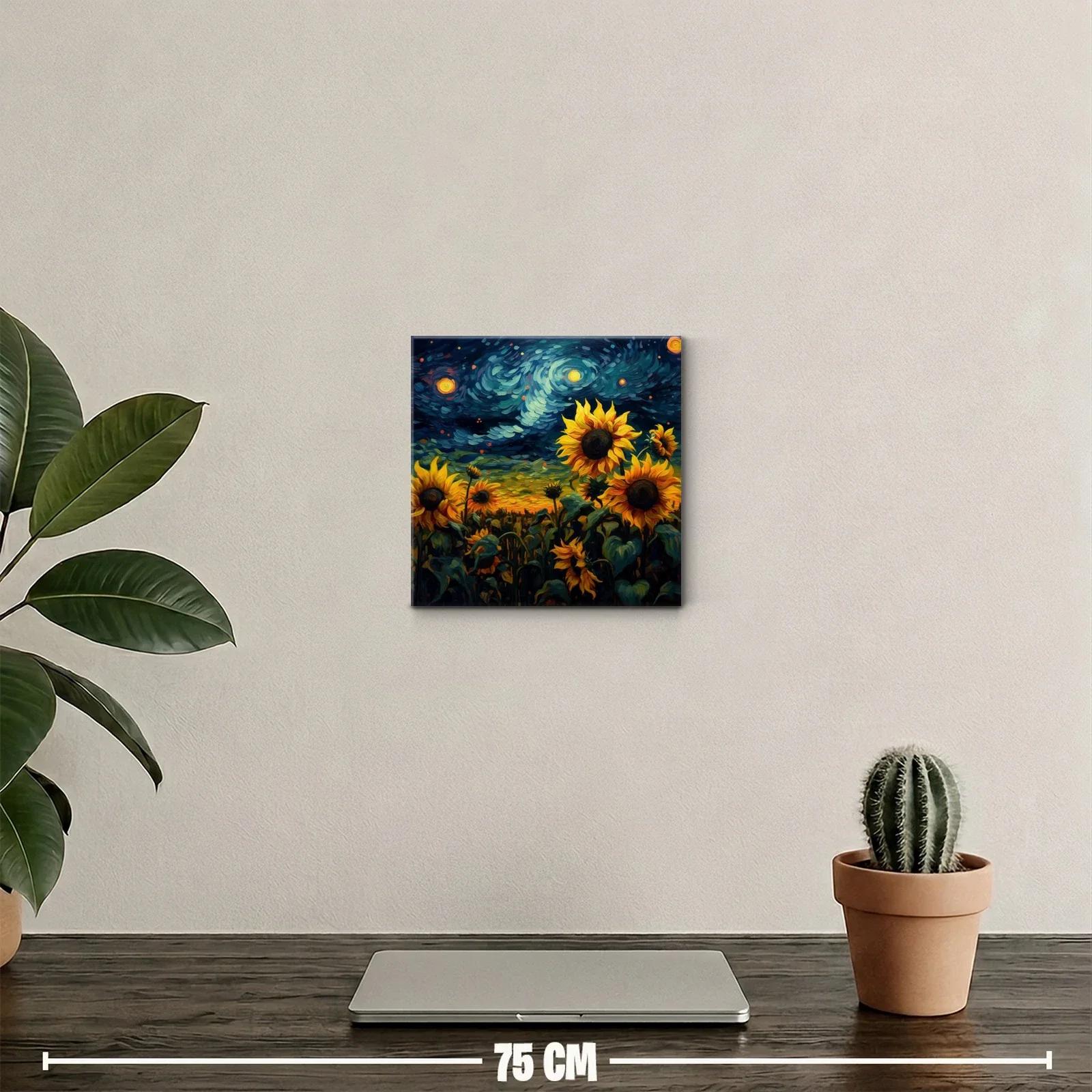 Campo de girasoles bajo cielo estrellado vibrante — miniatura 2