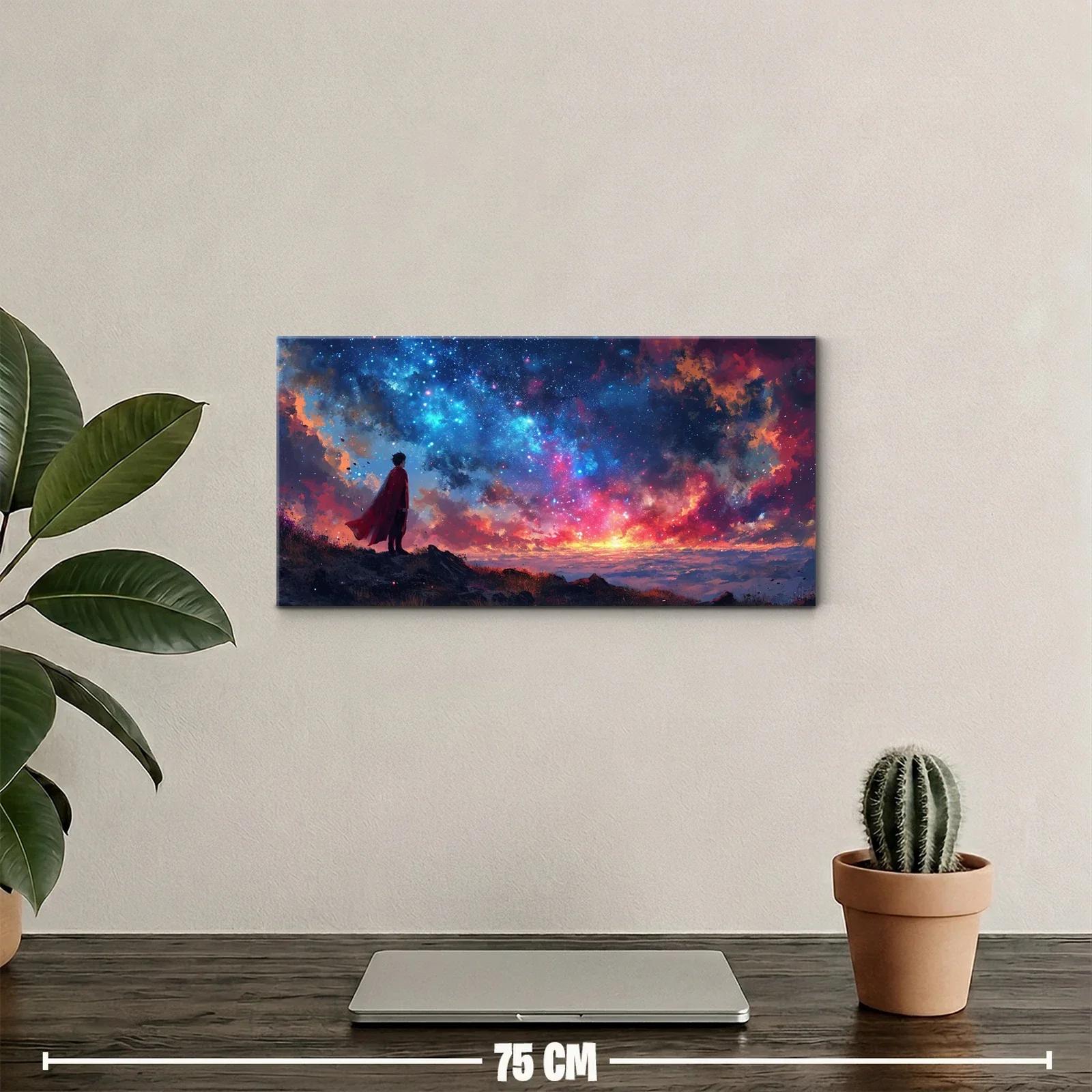 Cuadro figura solitaria bajo un cielo cósmico luminoso — miniatura 2