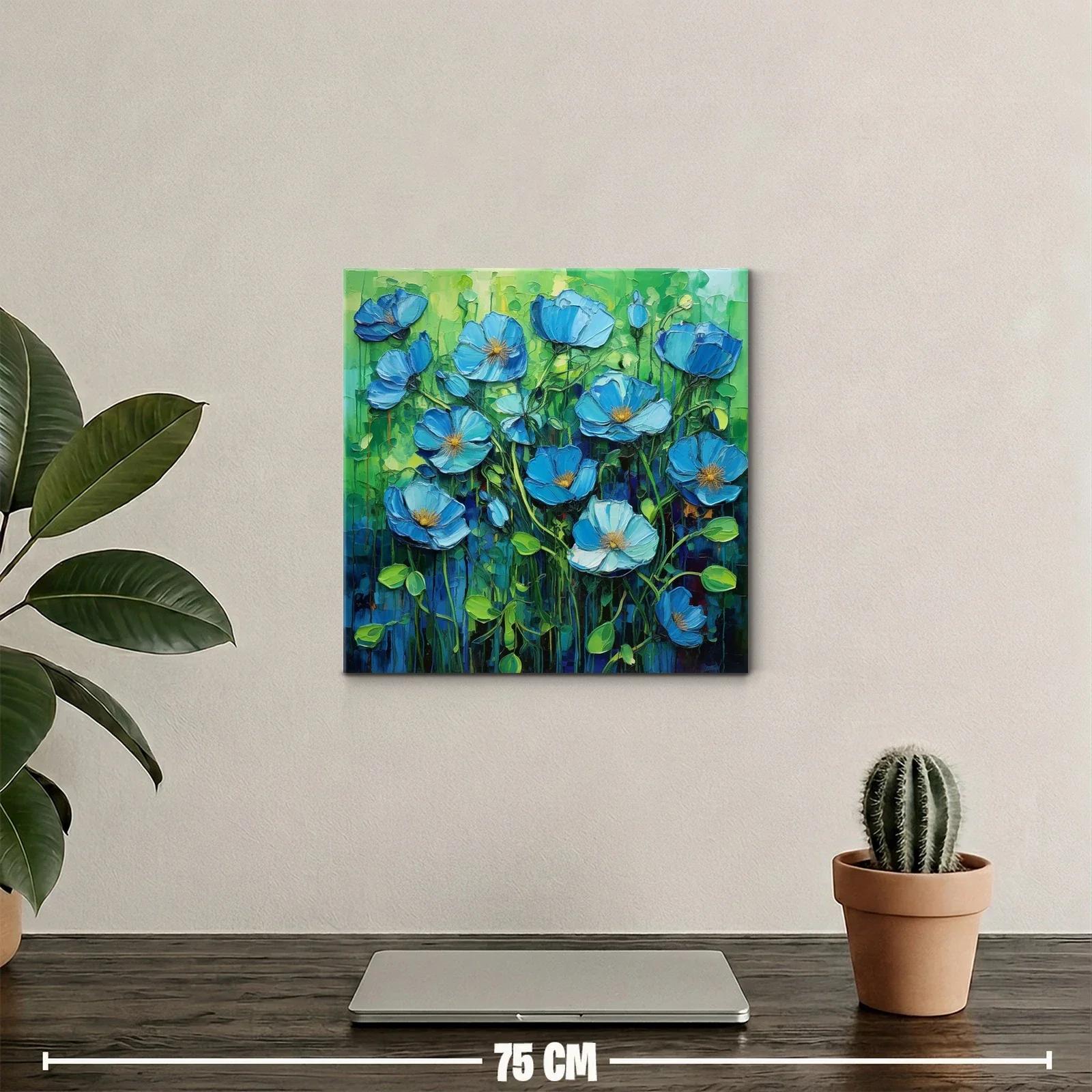 Flores Azules Vibrantes en Fondo Verde Intenso — miniatura 2