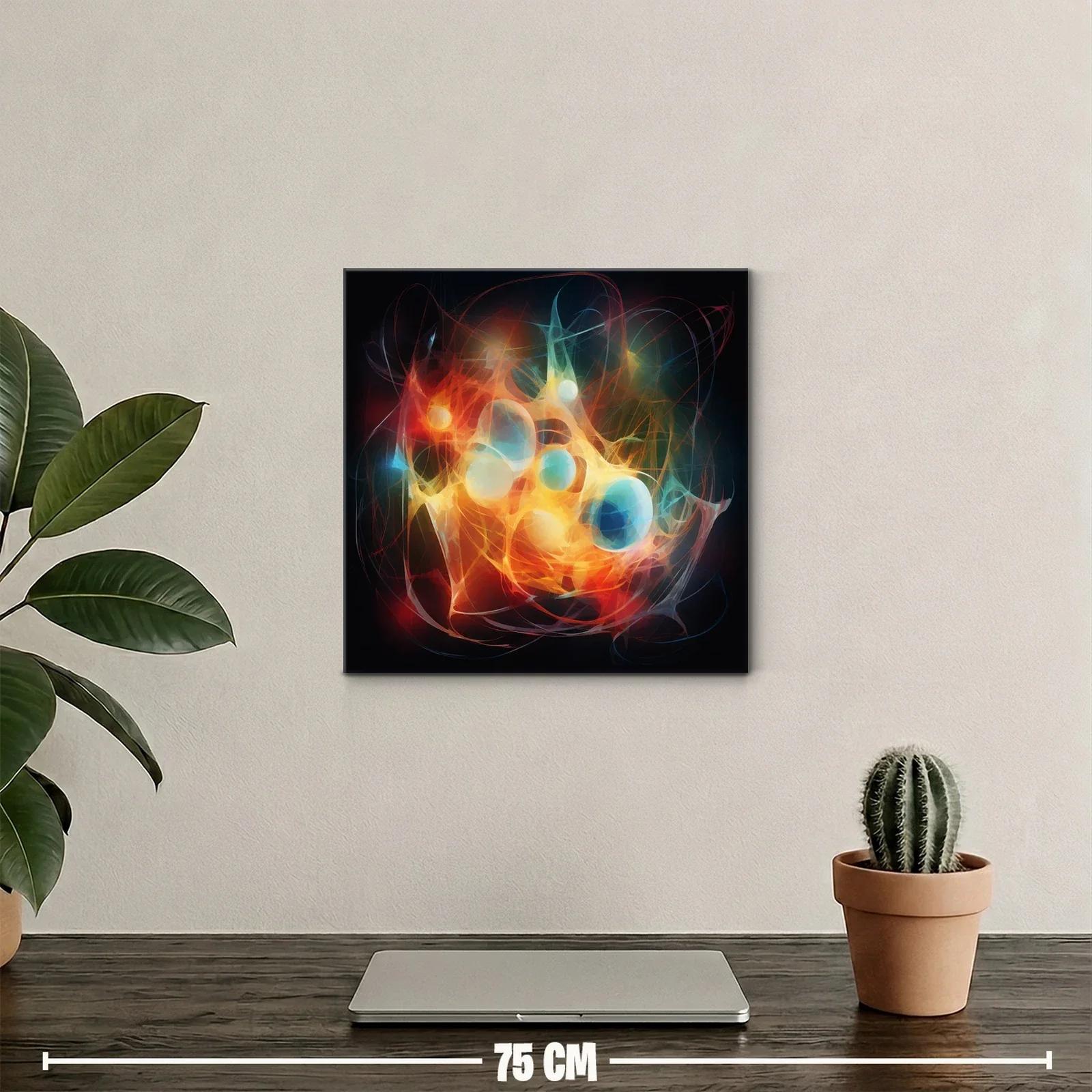 Cuadro abstracto con esferas vibrantes y líneas dinámicas — miniatura 2