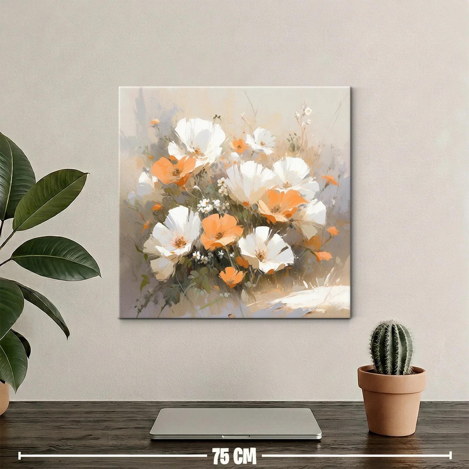 Cuadro con ramo de flores blancas y naranjas delicadas — miniatura 2