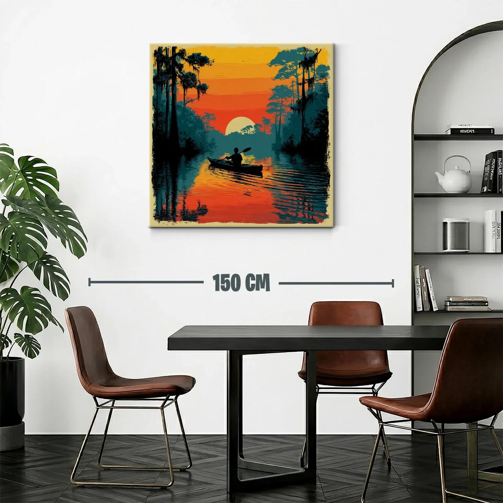 Atardecer sereno con kayak entre árboles y agua reflejada — miniatura 2