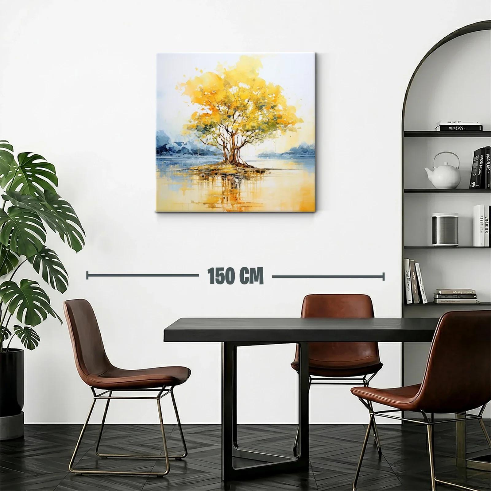Árbol dorado brillante sobre reflejo de agua serena — miniatura 2