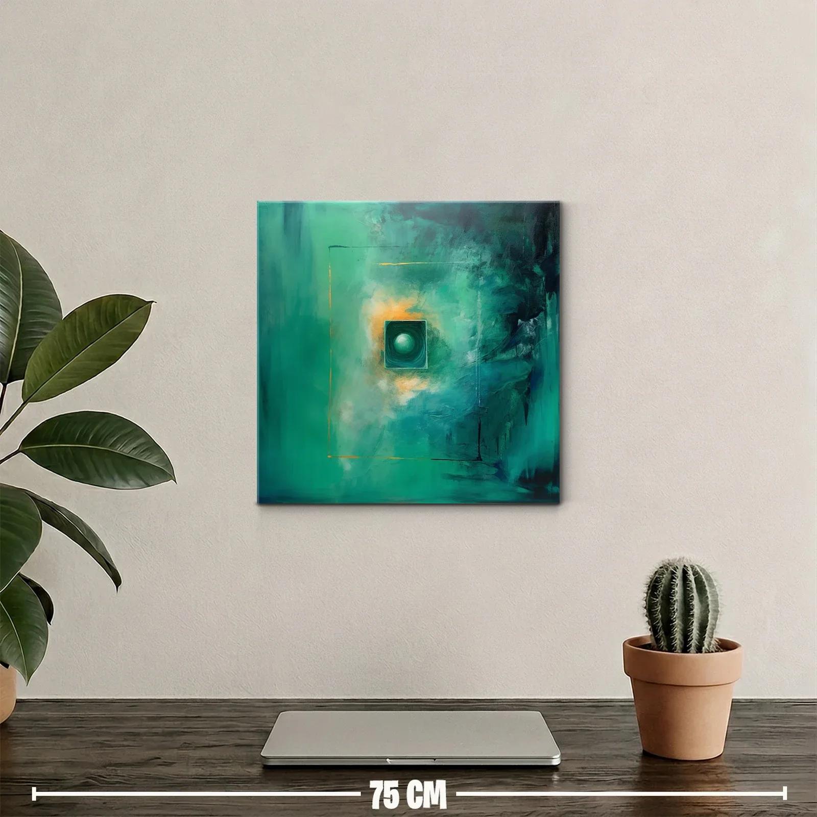 Cuadro abstracto con tonos verdes y destellos dorados — miniatura 2