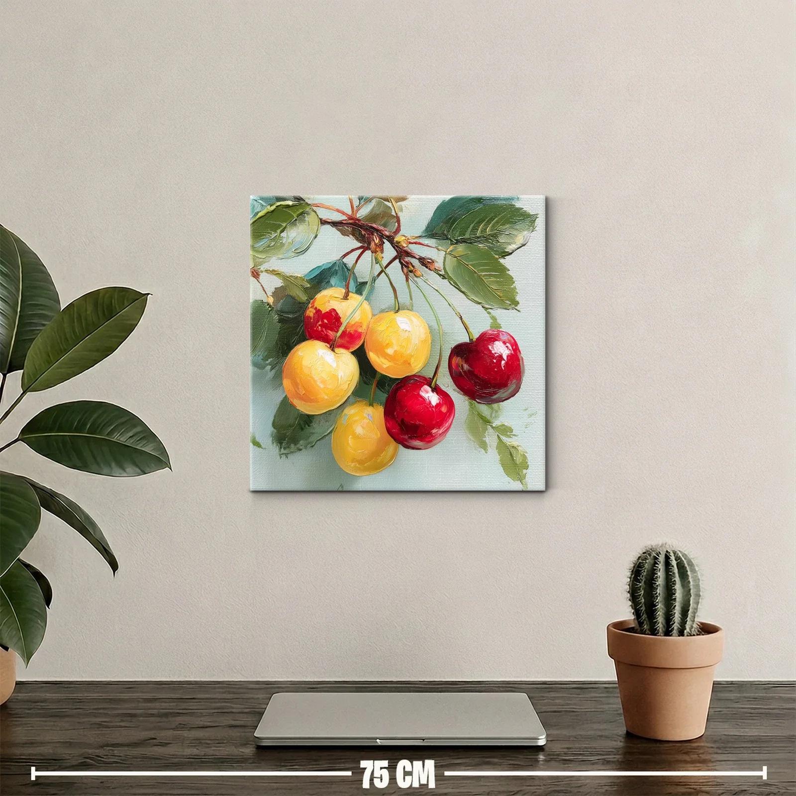Cherries in Vibrant Red and Yellow on Soft Green Background — miniatura 2
