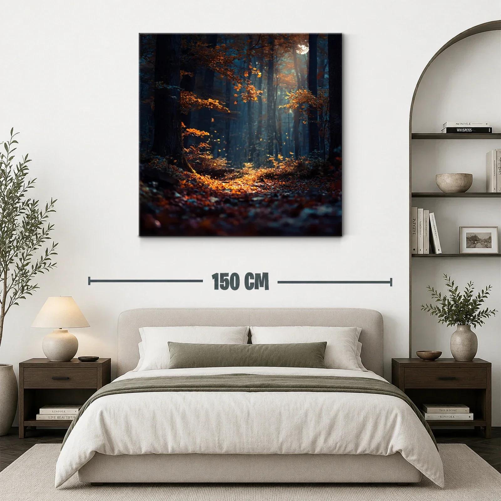 Bosque mágico iluminado entre sombras y hojas otoñales — miniatura 3