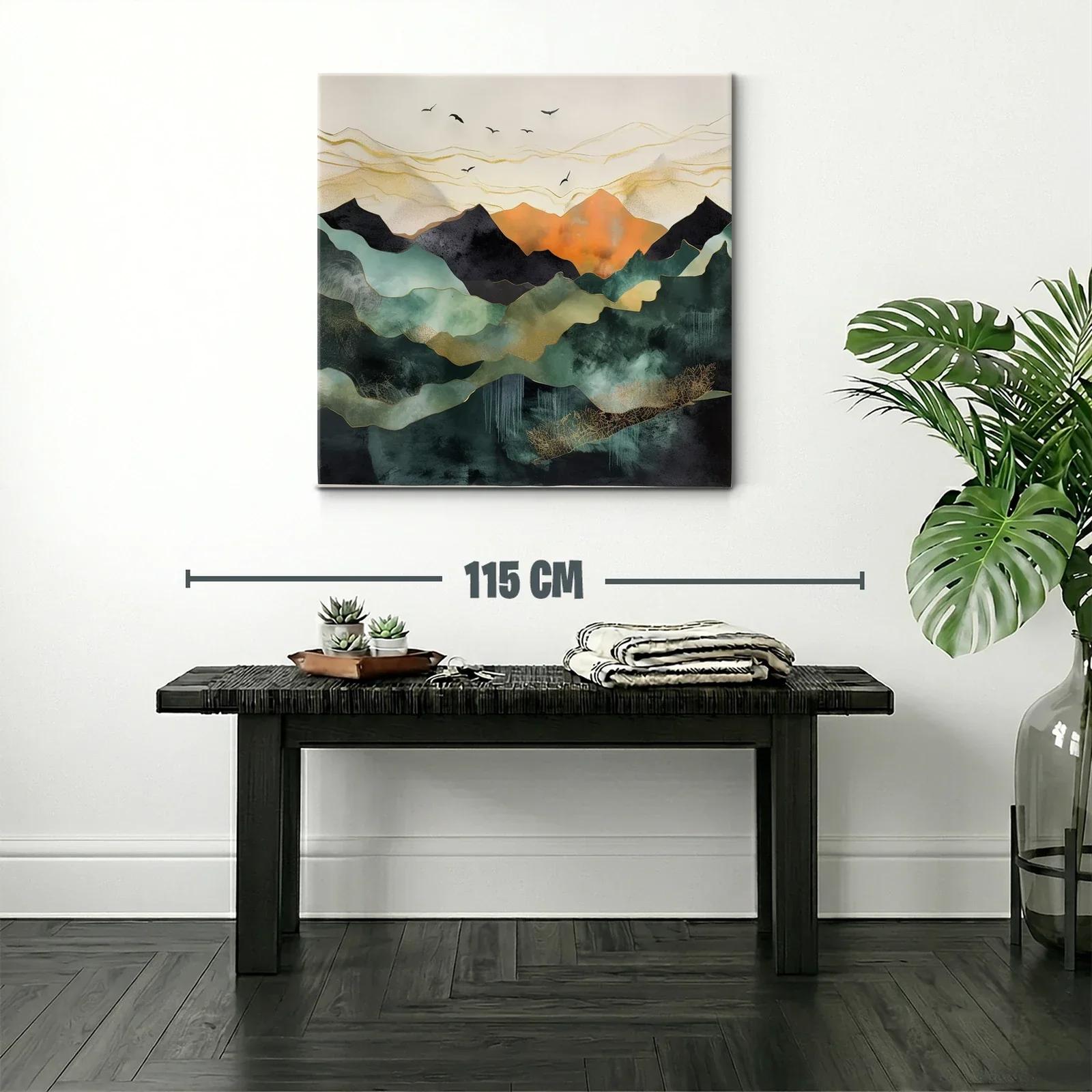 Paisaje abstracto con montañas y aves en tonos cálidos — miniatura 2
