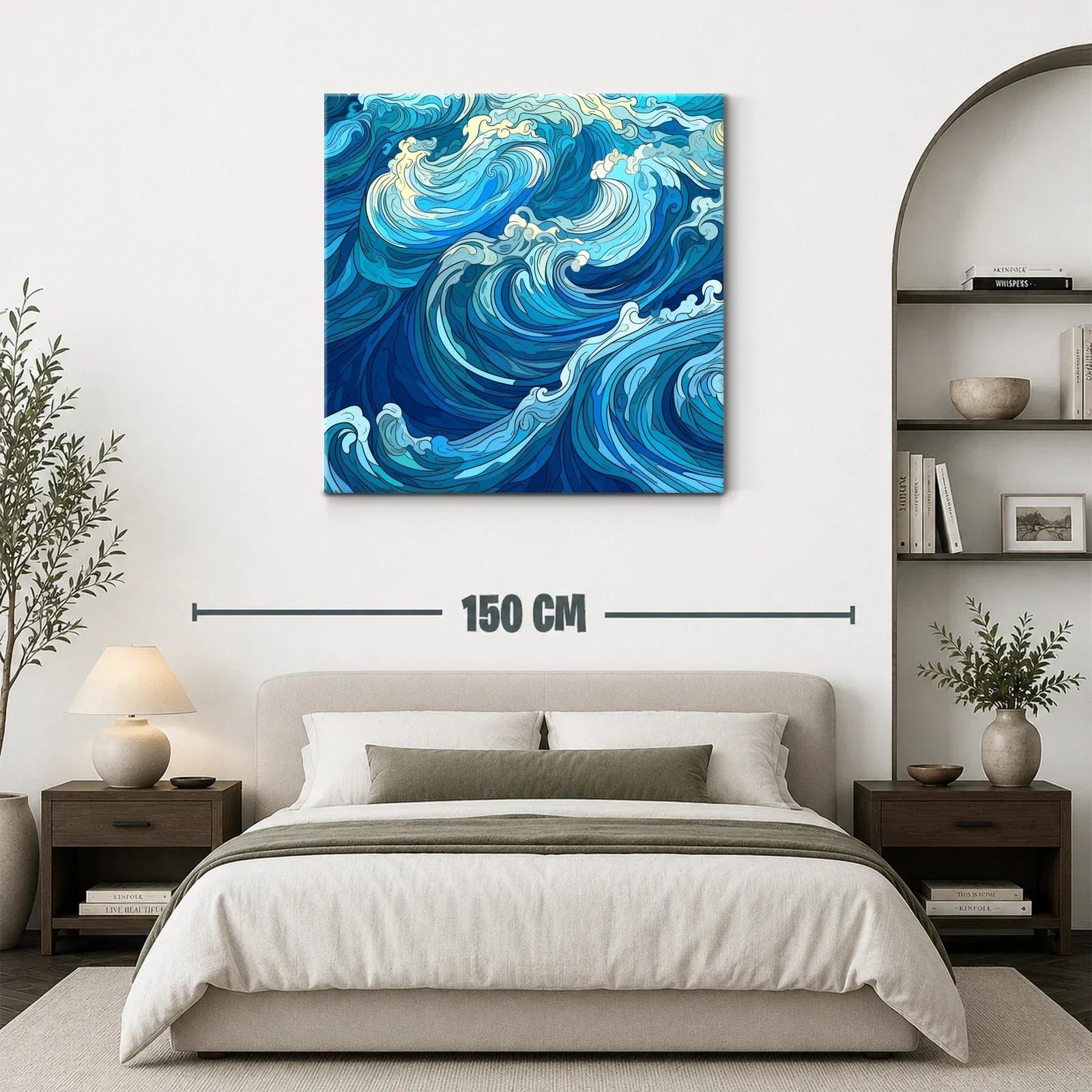 Dinámica composición de olas en tonos azules y cremas — miniatura 3
