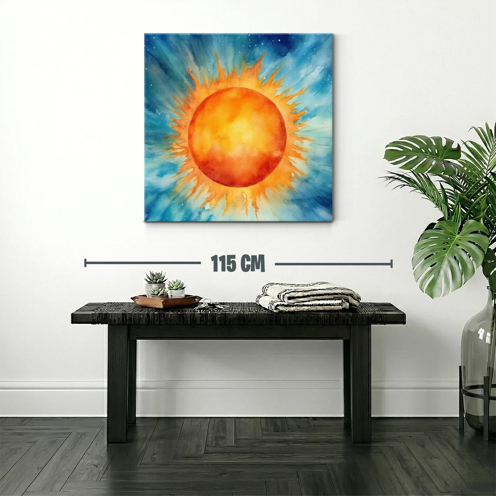 Cuadro vibrante con sol radiante en fondo azul celestial — miniatura 2