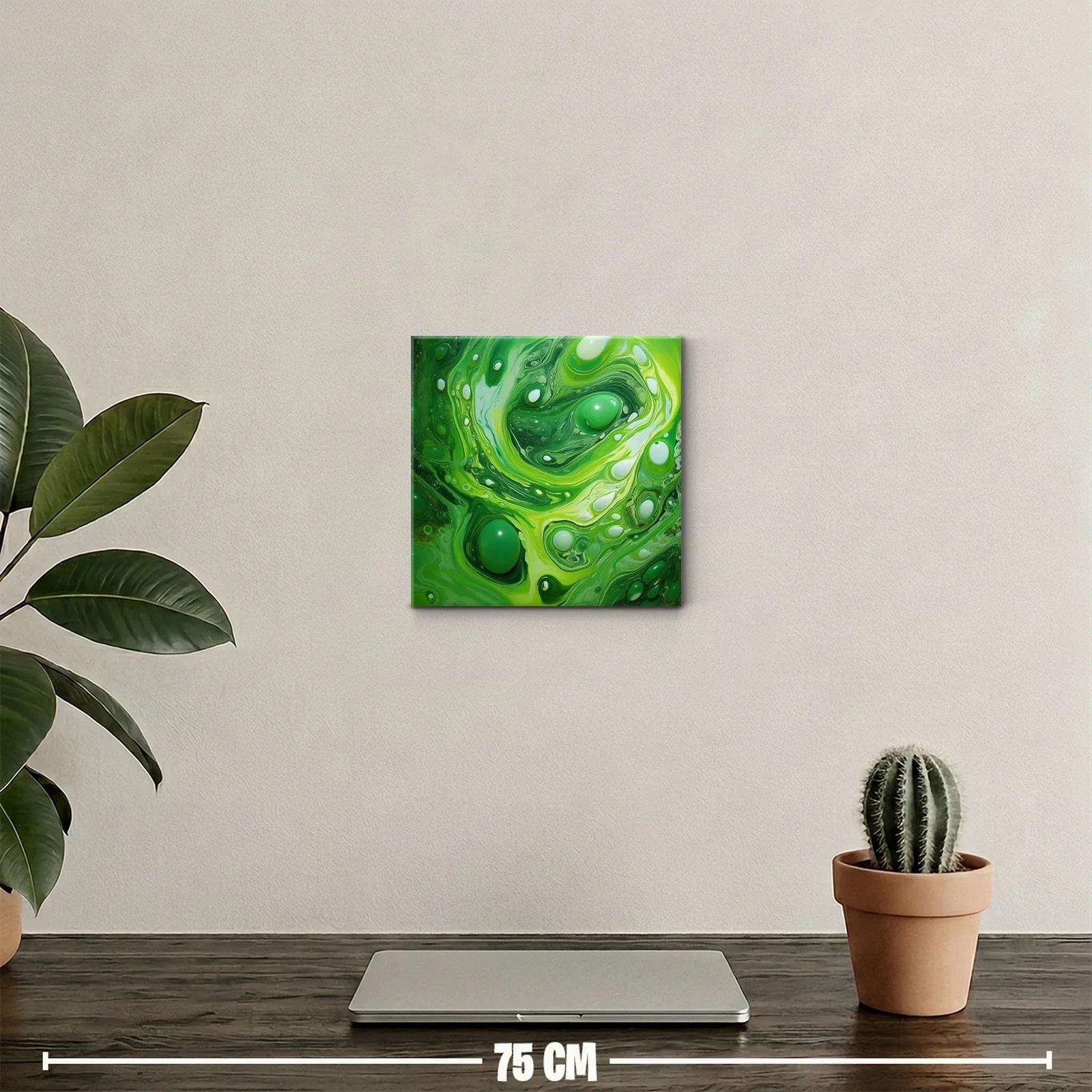 Cuadro abstracto con tonos verdes y formas fluidas — miniatura 2