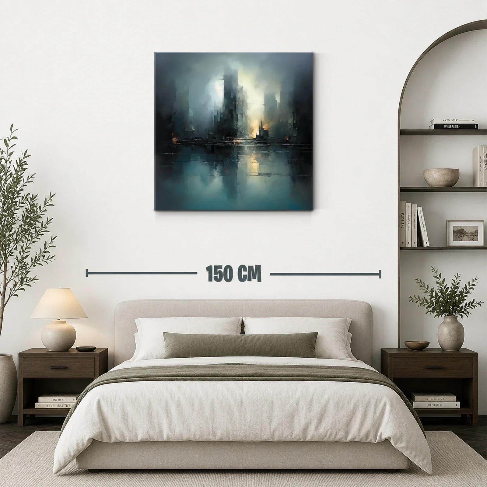 Paisaje urbano nebuloso con reflejos de luz cálida — miniatura 3