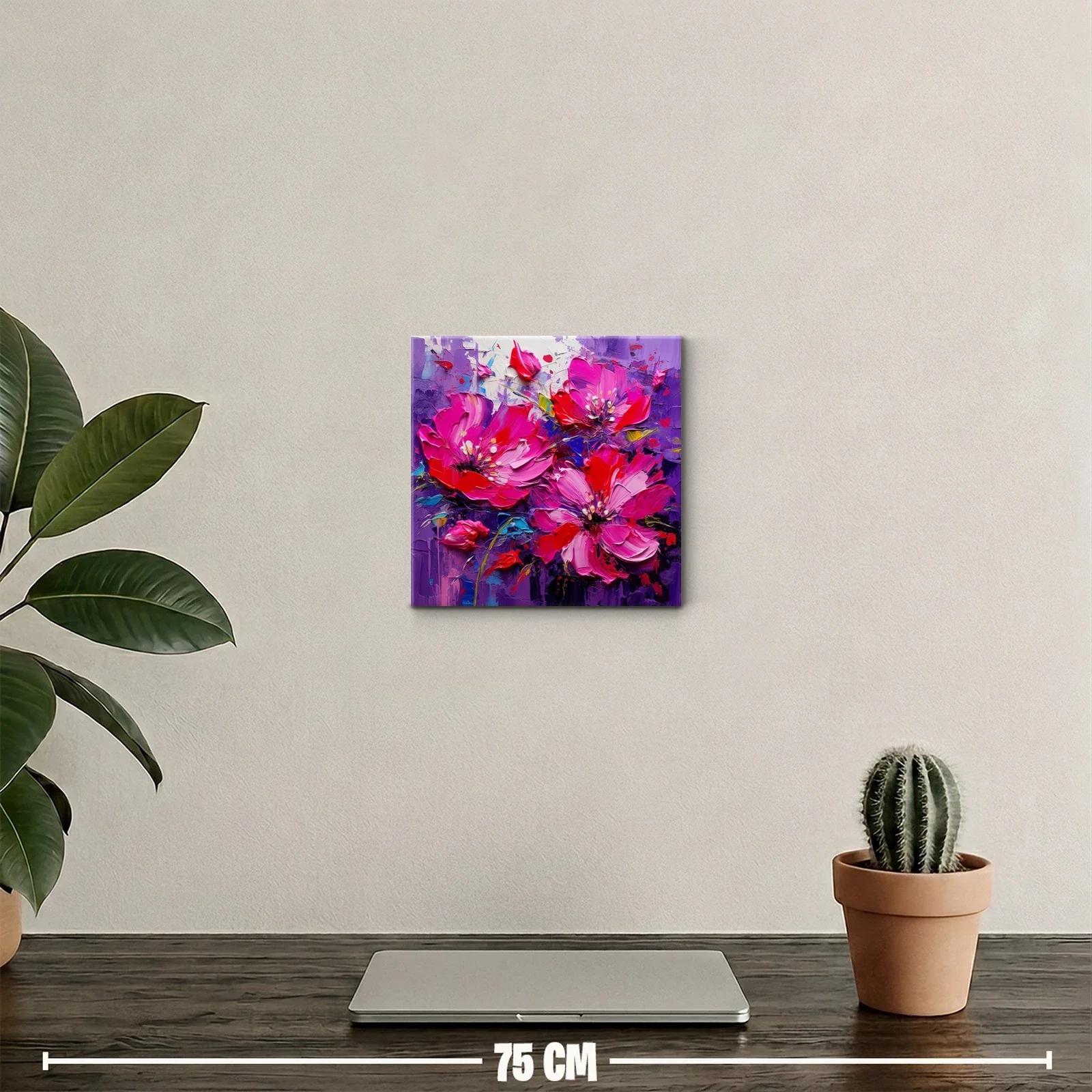 Cuadro decorativo con flores vibrantes en tonos fucsia y morado — miniatura 2