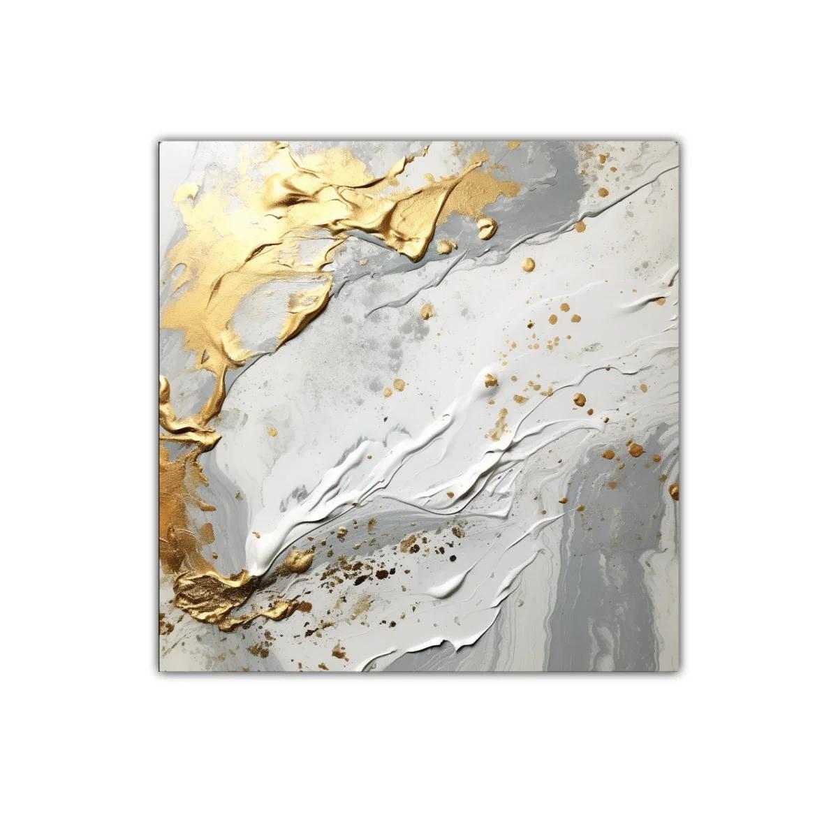 Cuadro abstracto tonos dorados y grises con relieve elegante — miniatura 1