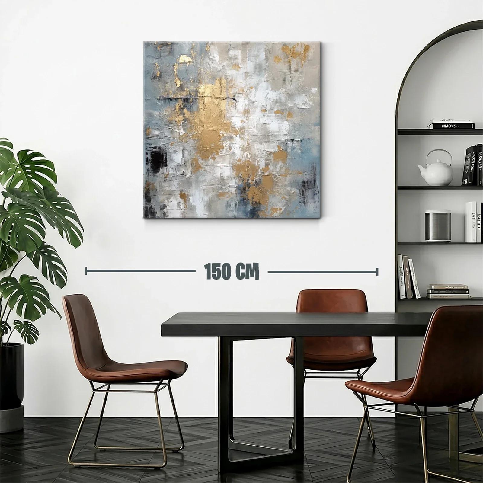 Cuadro abstracto con tonos dorados y grises moderno — miniatura 2