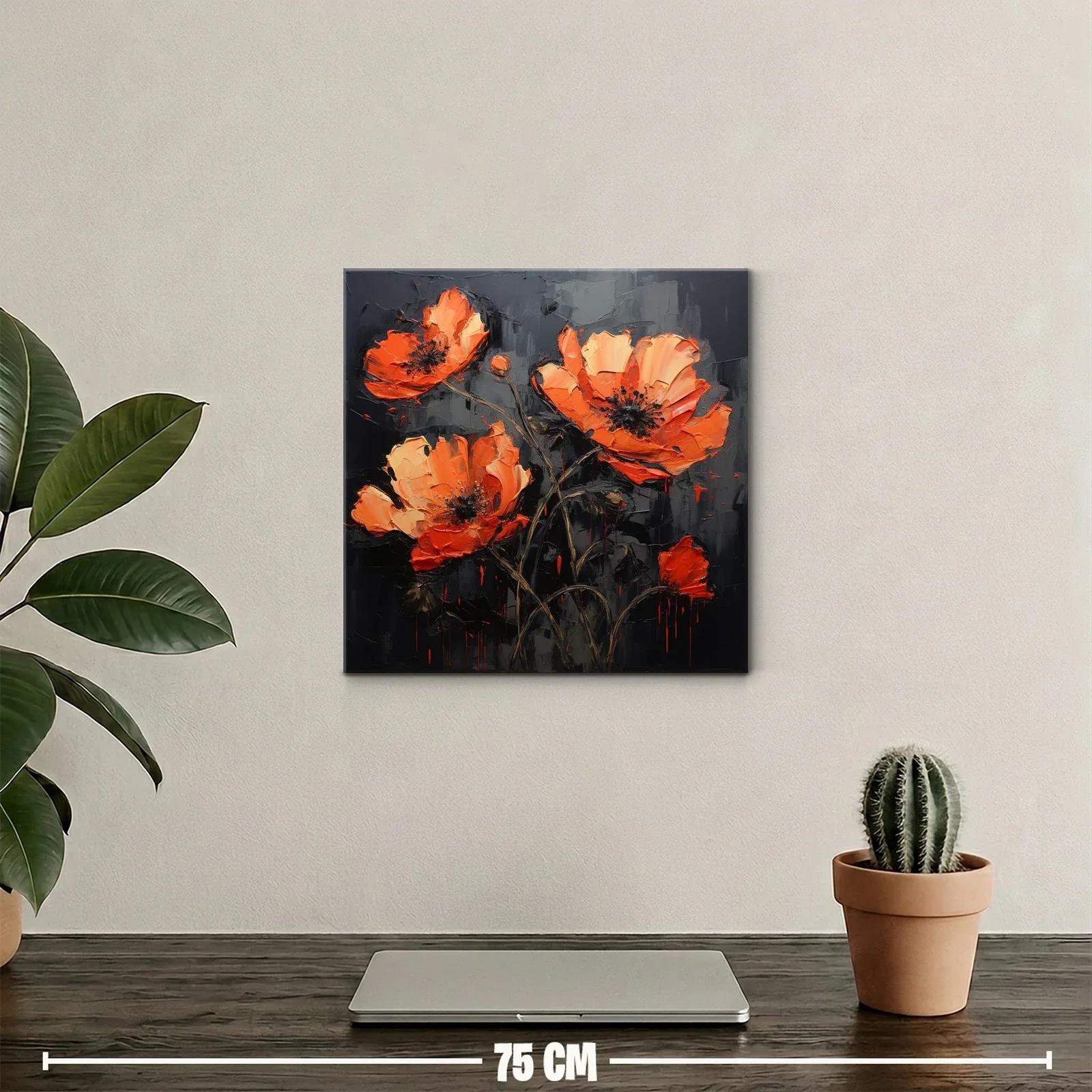 Cuadro flores naranjas vibrantes sobre fondo oscuro — miniatura 2