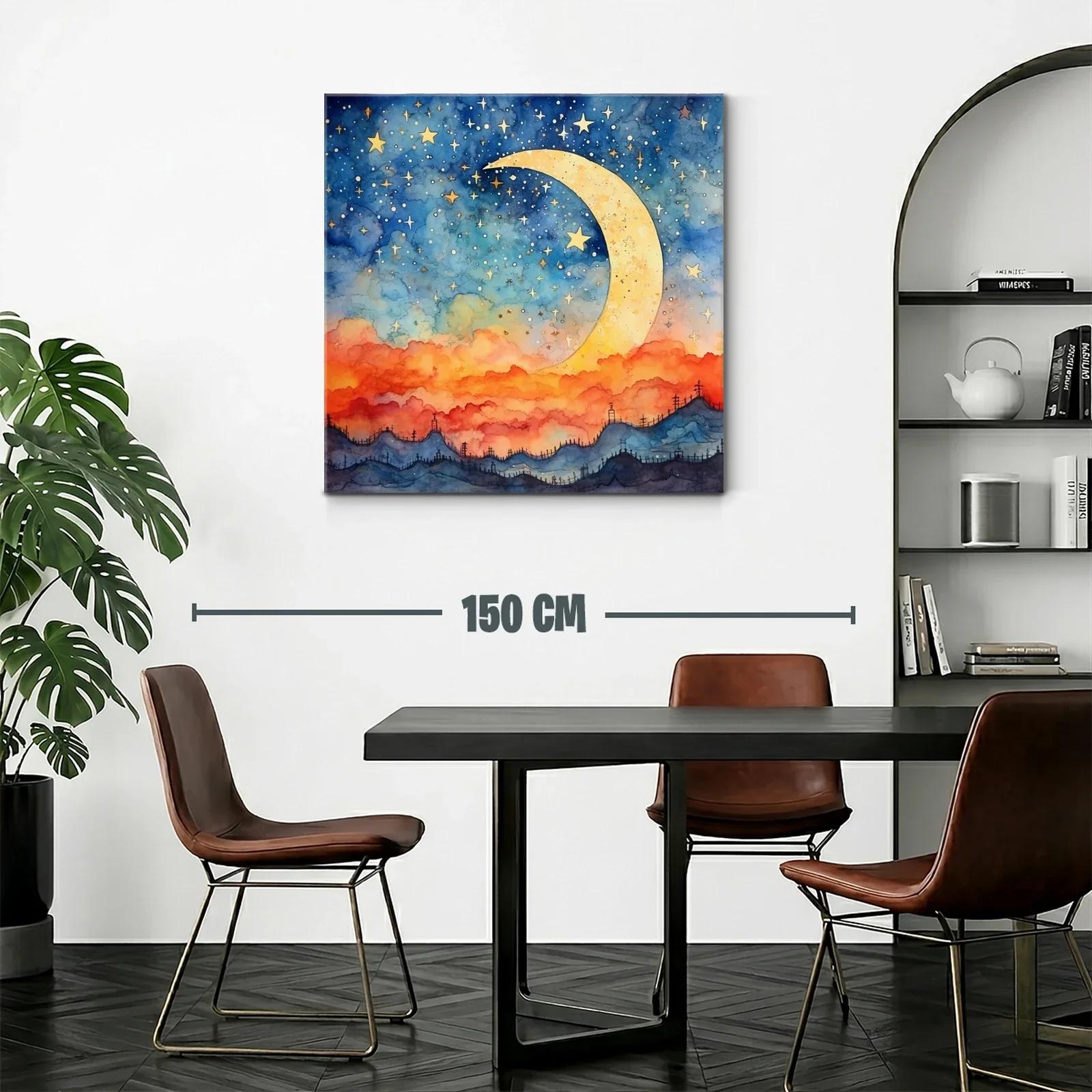 Puesta de sol mágica con luna y cielo estrellado — miniatura 2