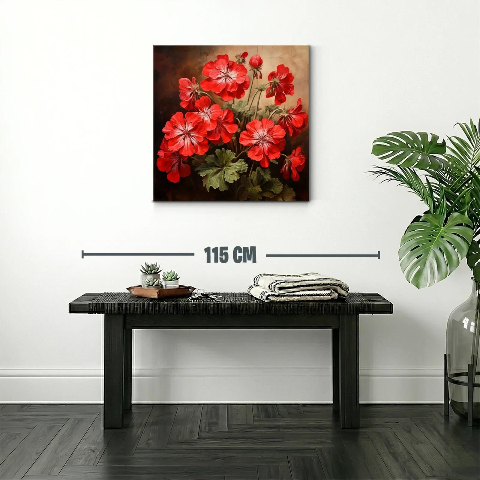 Cuadro con vibrantes flores rojas y hojas verdes delicadas — miniatura 2