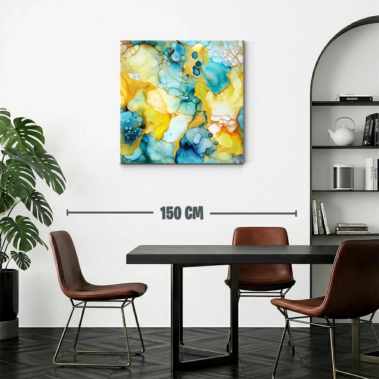 Cuadro abstracto con tonos azules y ocres vibrantes — miniatura 2