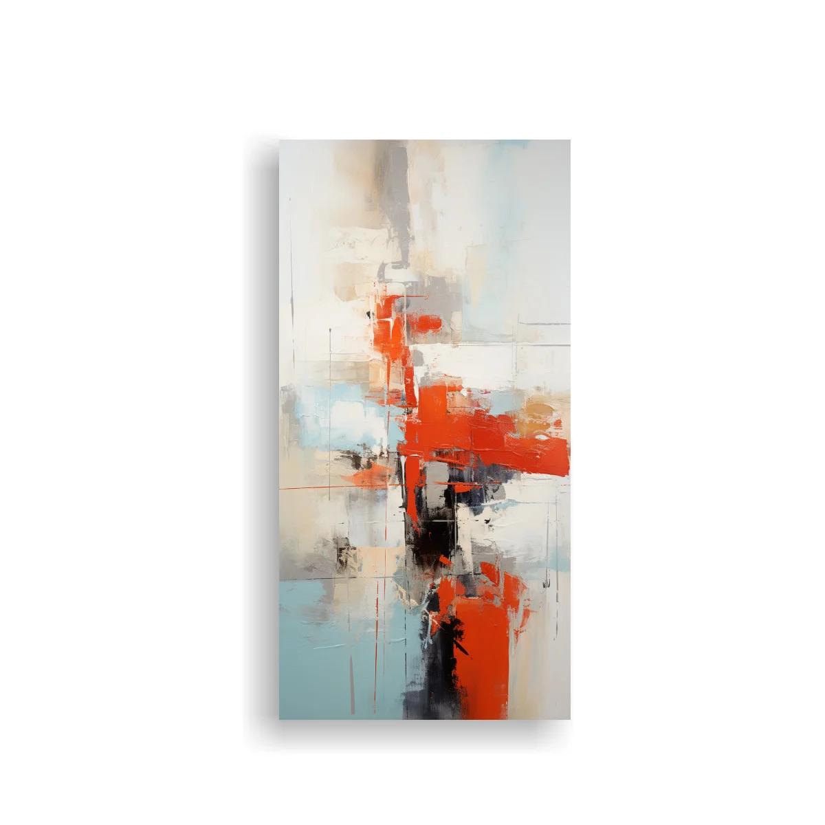 Cuadro abstracto con franja oscura y acentos rojos — imagen principal