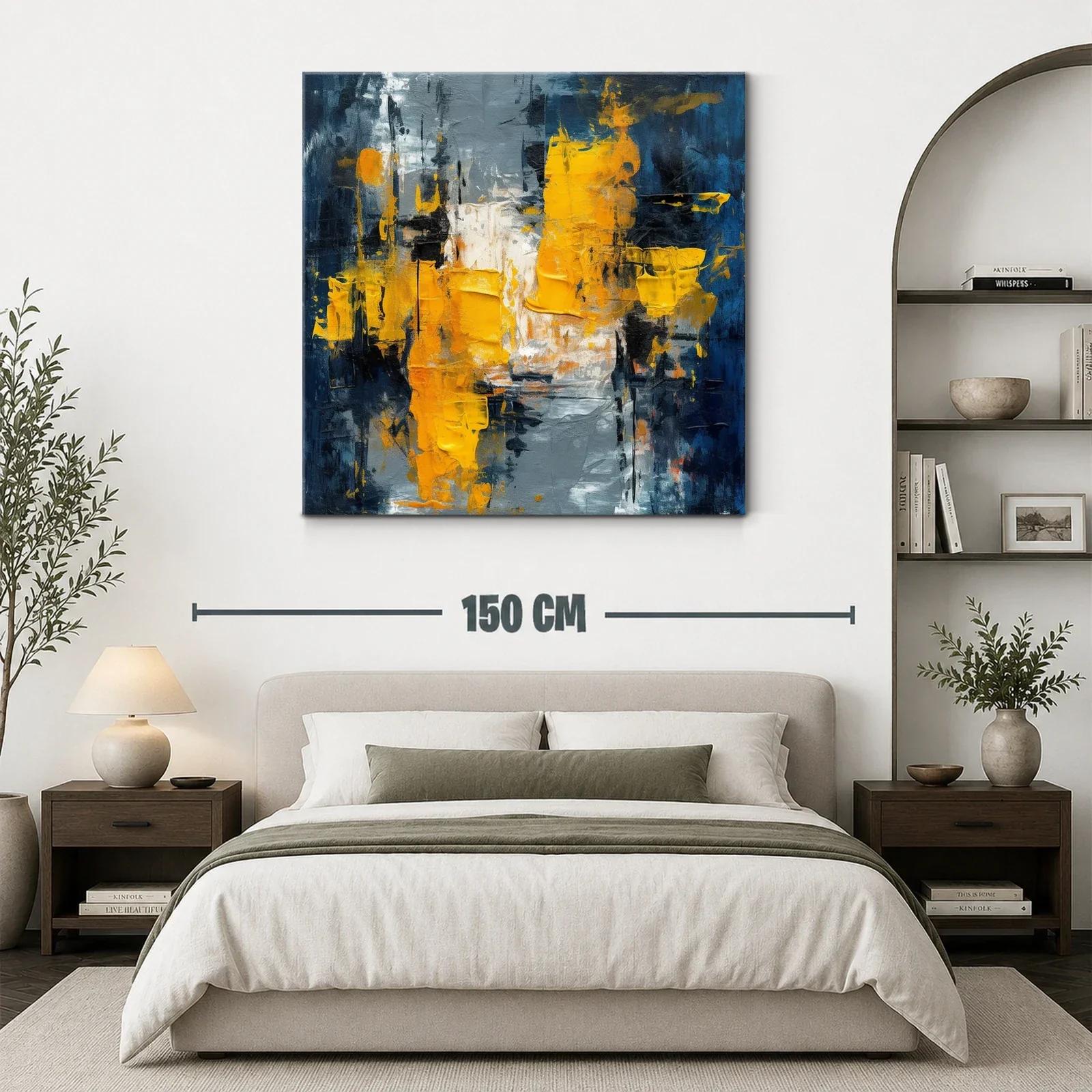 Cuadro abstracto con tonos dorados y azul oscuro — miniatura 3