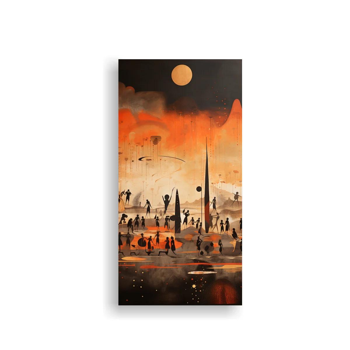 Cuadro ciudad fantástica con torres puntiagudas y cielo anaranjado — imagen principal