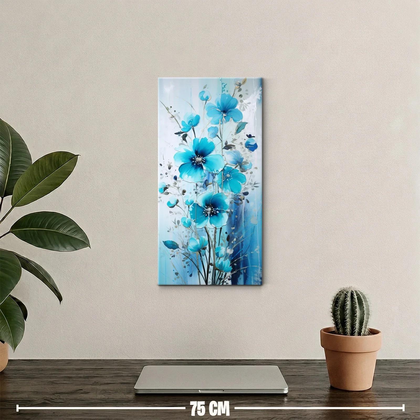 Cuadro flores azules sobre fondo suave con pinceladas fluidas — miniatura 2